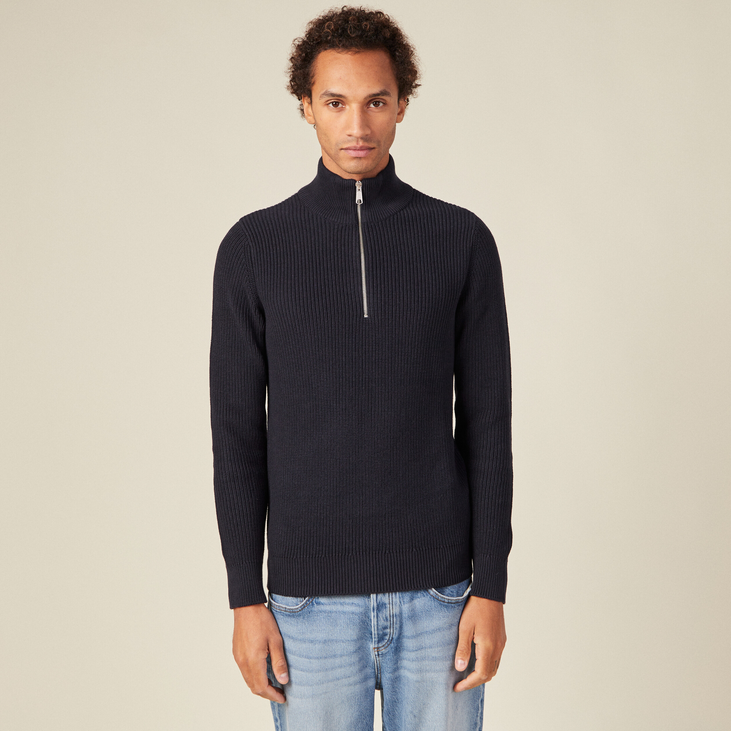 Pull manches longues bleu marine homme