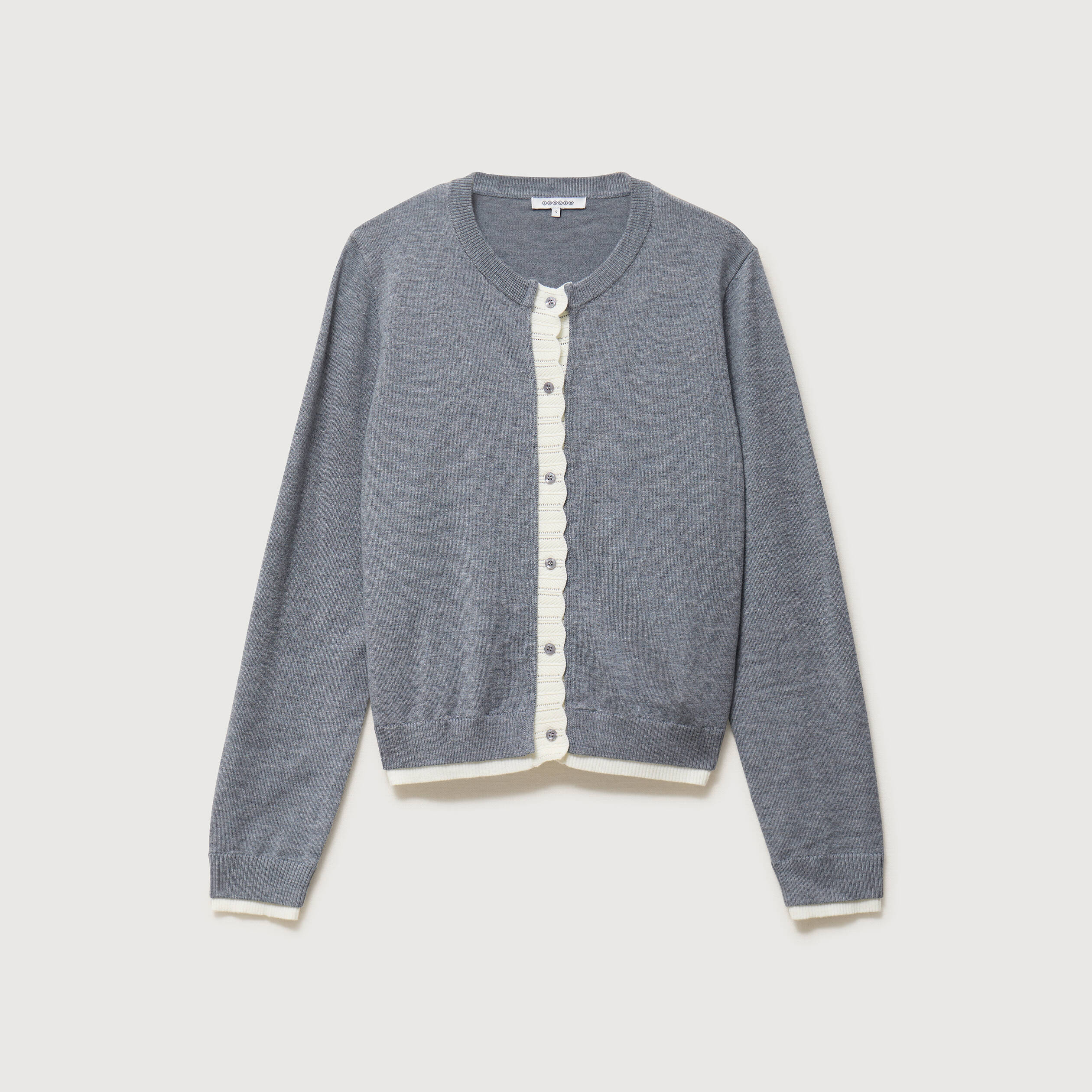 Gilet droit manches longues col rond gris femme