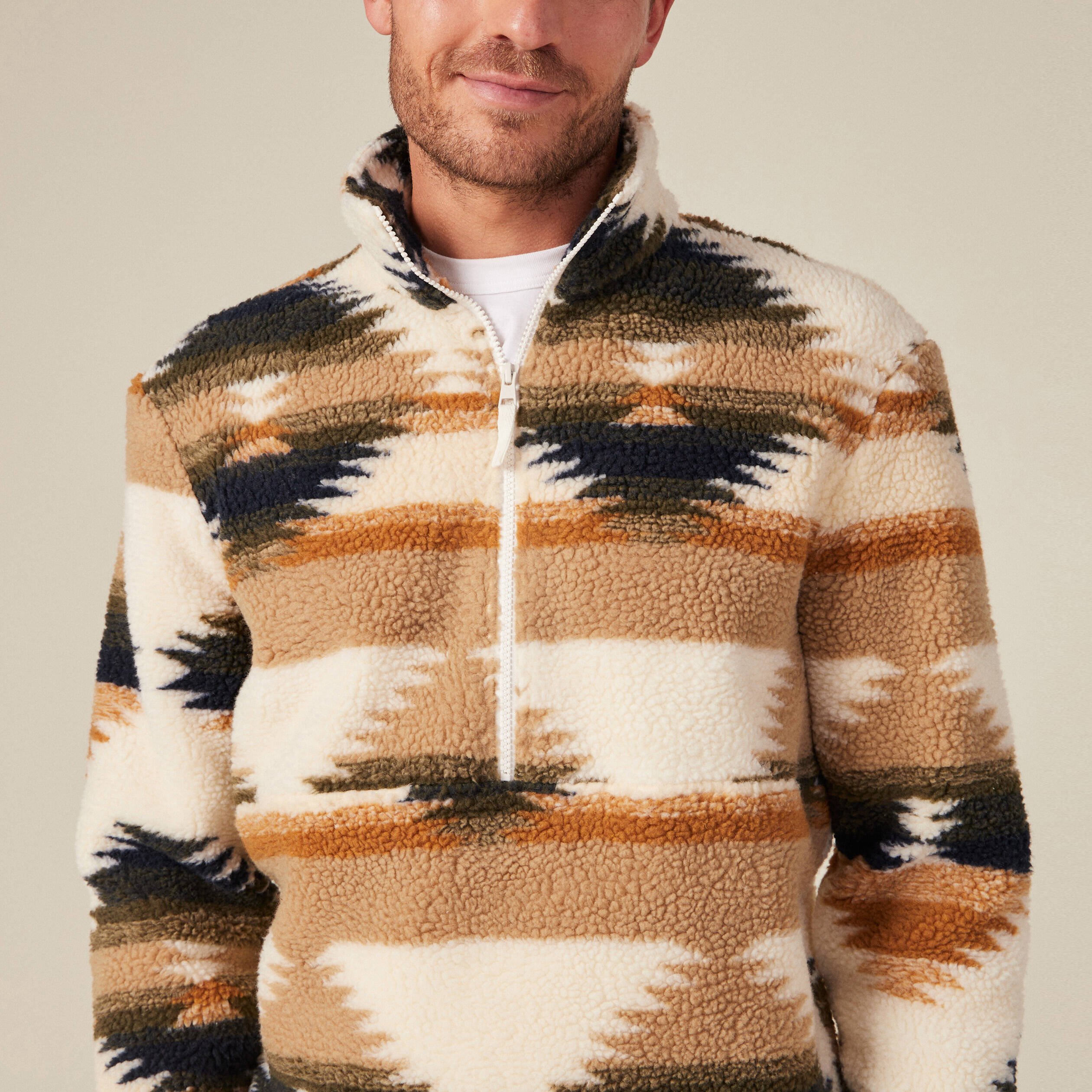 sweat col camionneur zippe ecru homme Sweat col camionneur zippé ecru homme