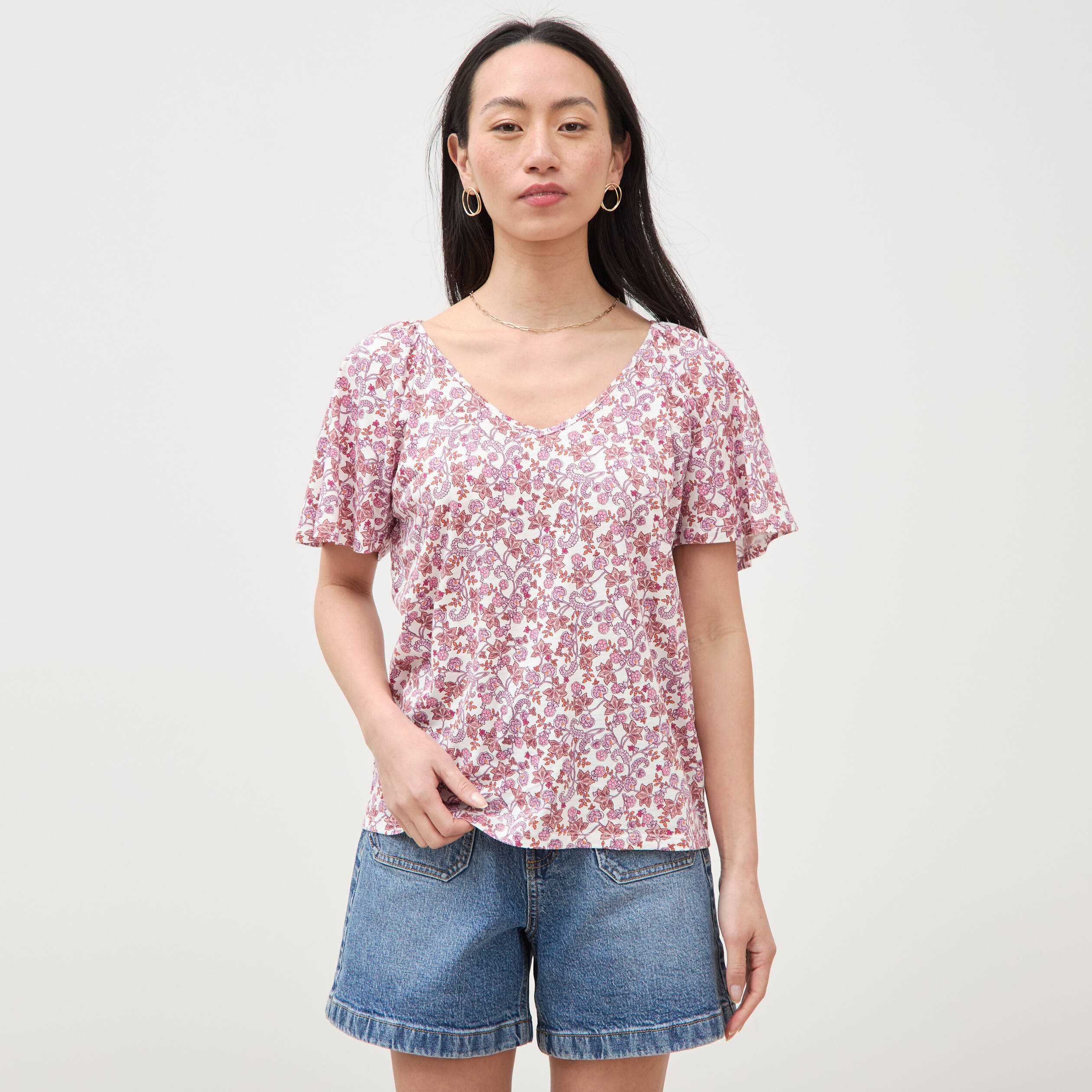 T-shirt manches courtes orange corail femme