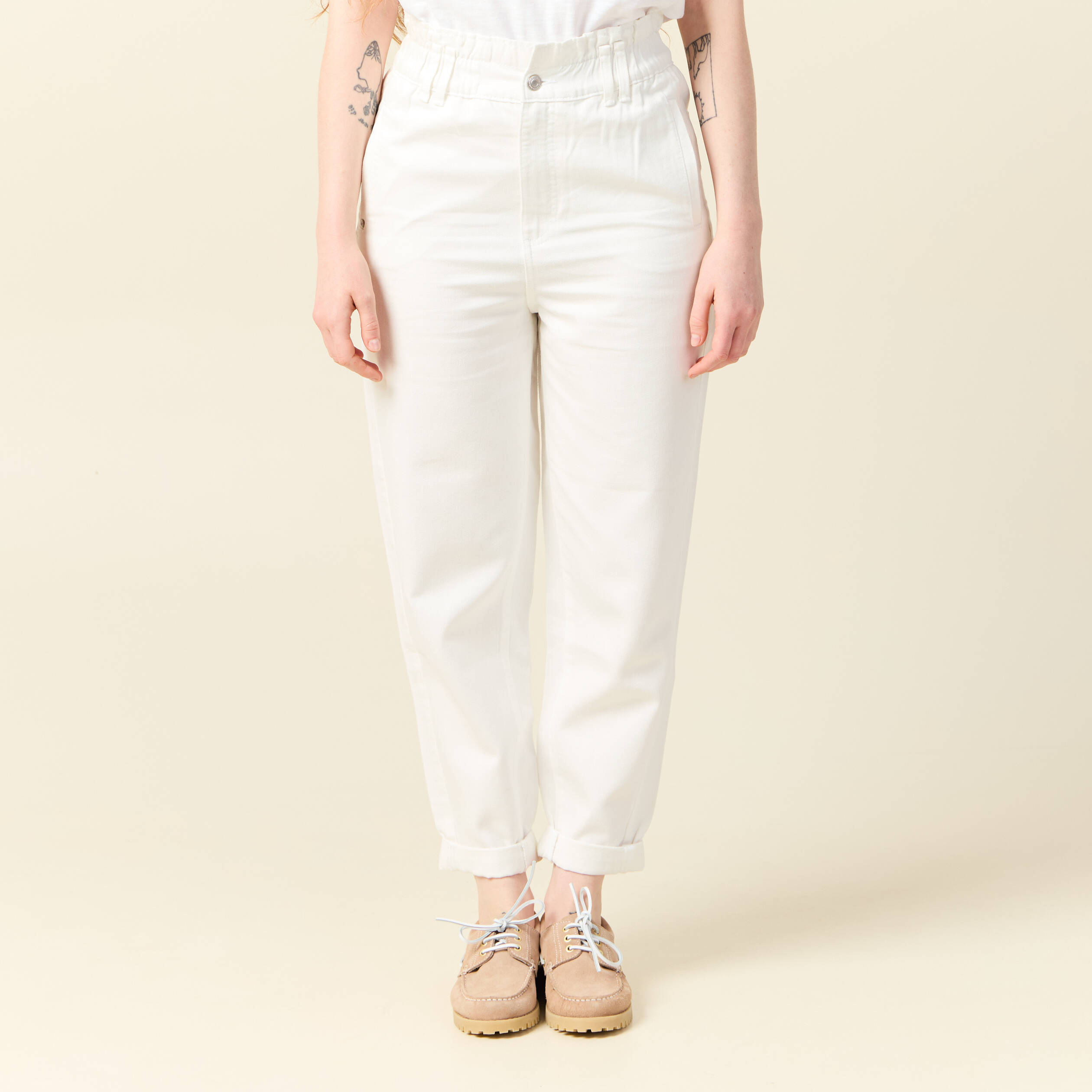Jeans slouchy taille haute denim blanc femme