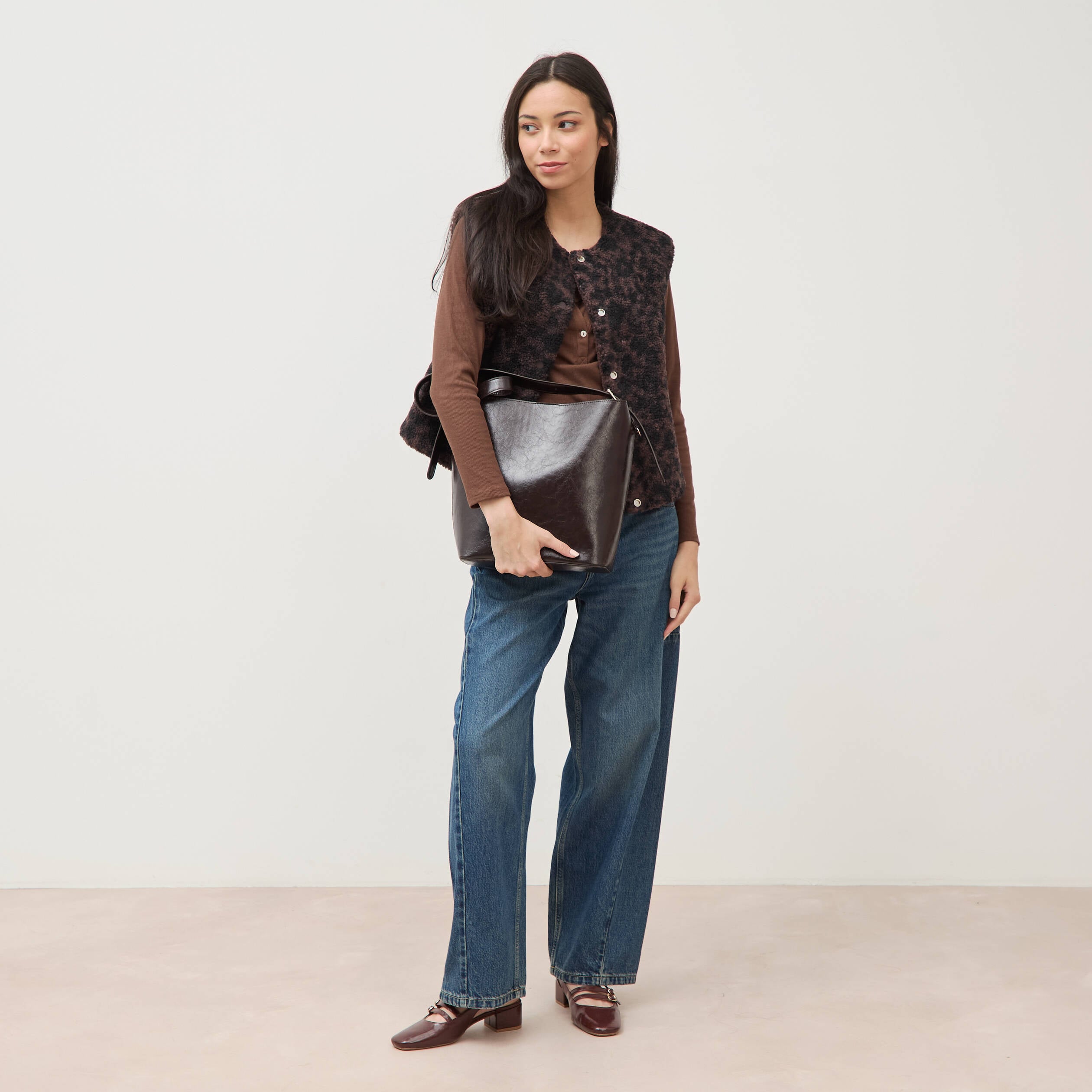 Gilet sans manches r&eacute;versible marron chocolat femme