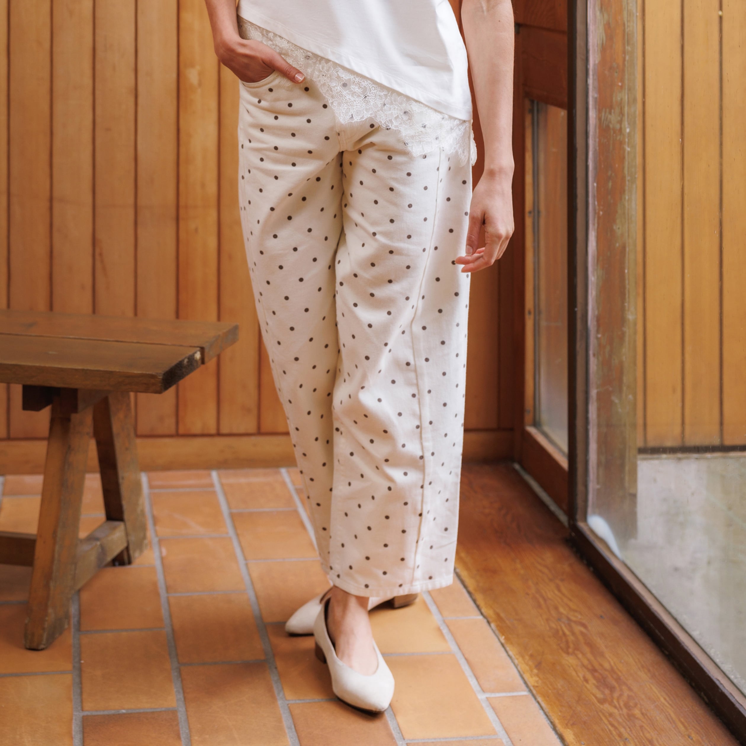 Jeans barrel taille haute bas resserr&eacute; ecru femme