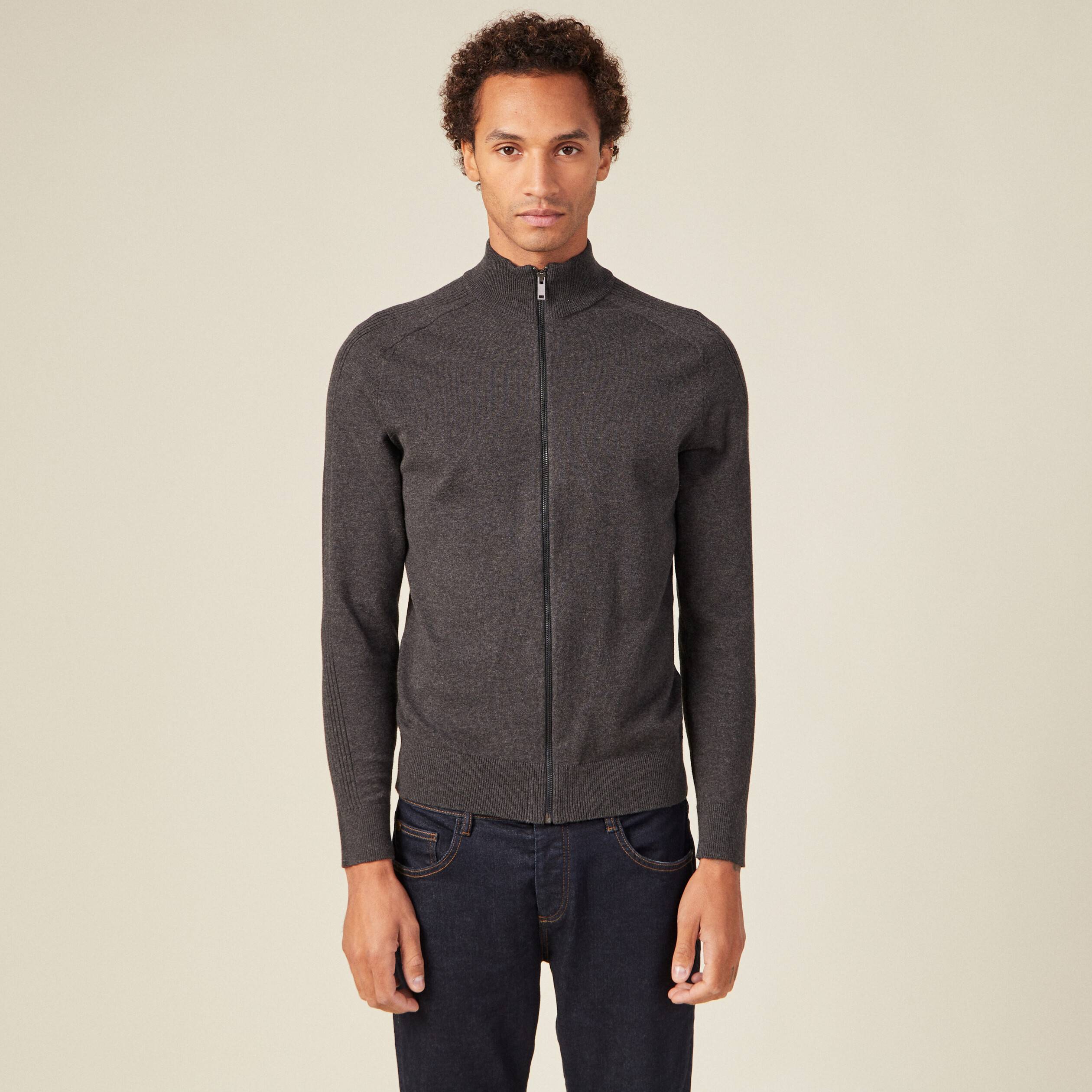 gilet manches longues zippe gris fonce homme Gilet manches longues zippé gris foncé homme