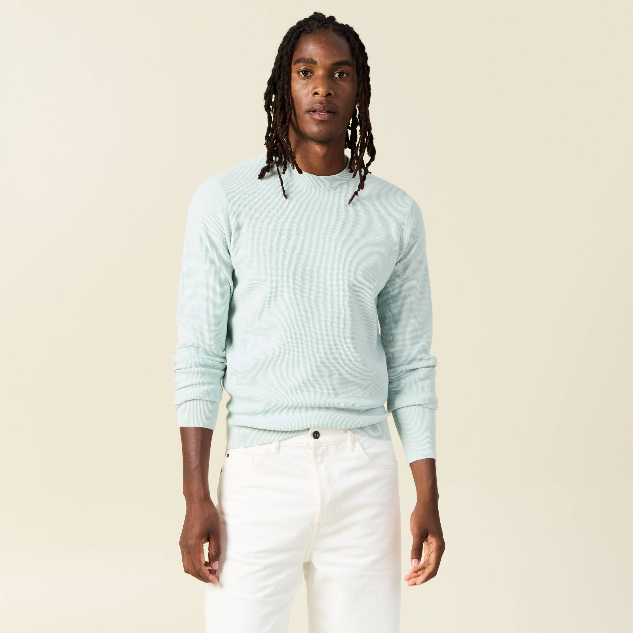 Pull fin col rond manches longues bleu clair homme