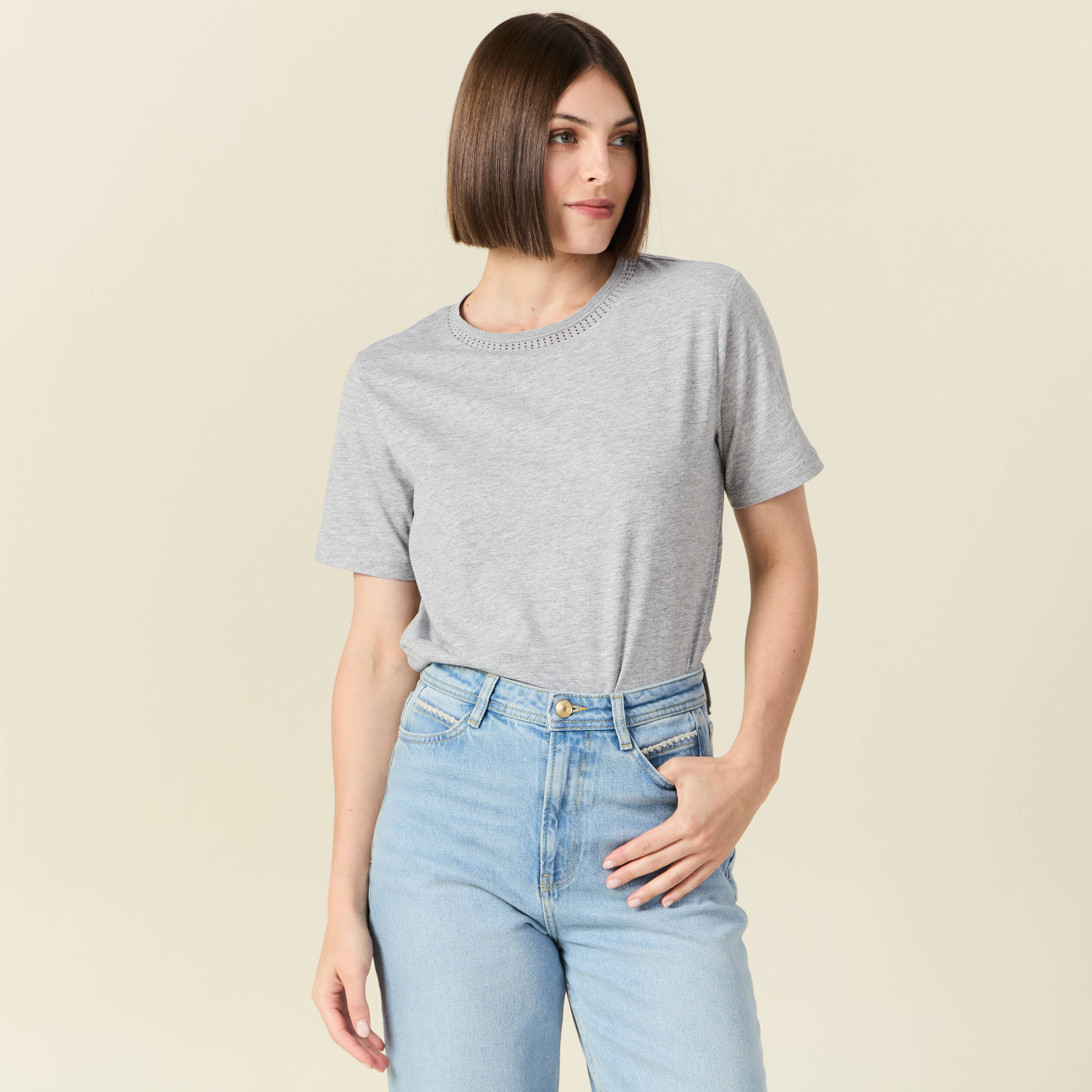 t shirt manches courtes gris femme T-shirt manches courtes gris femme
