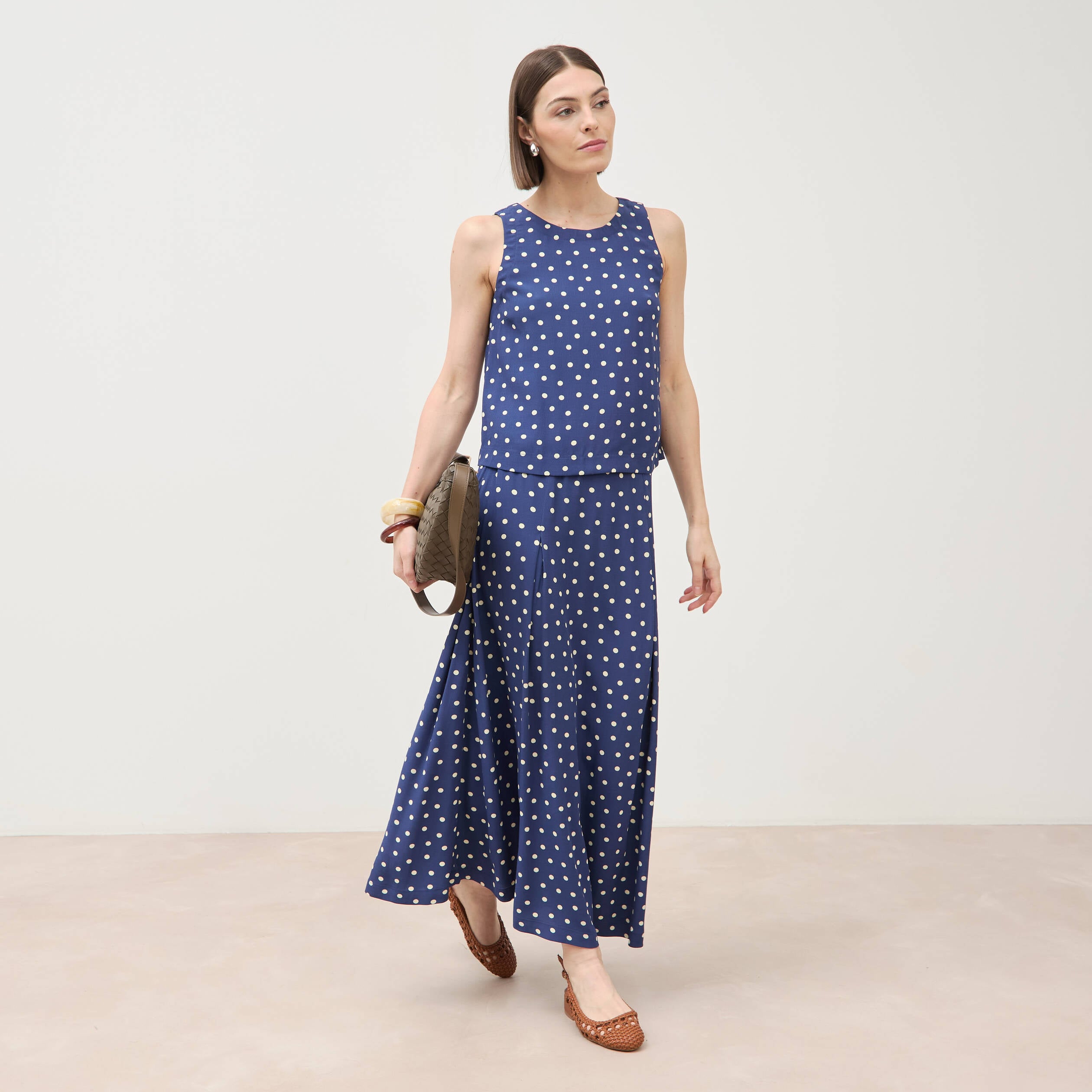 Jupe longue &eacute;vas&eacute;e bleu marine femme