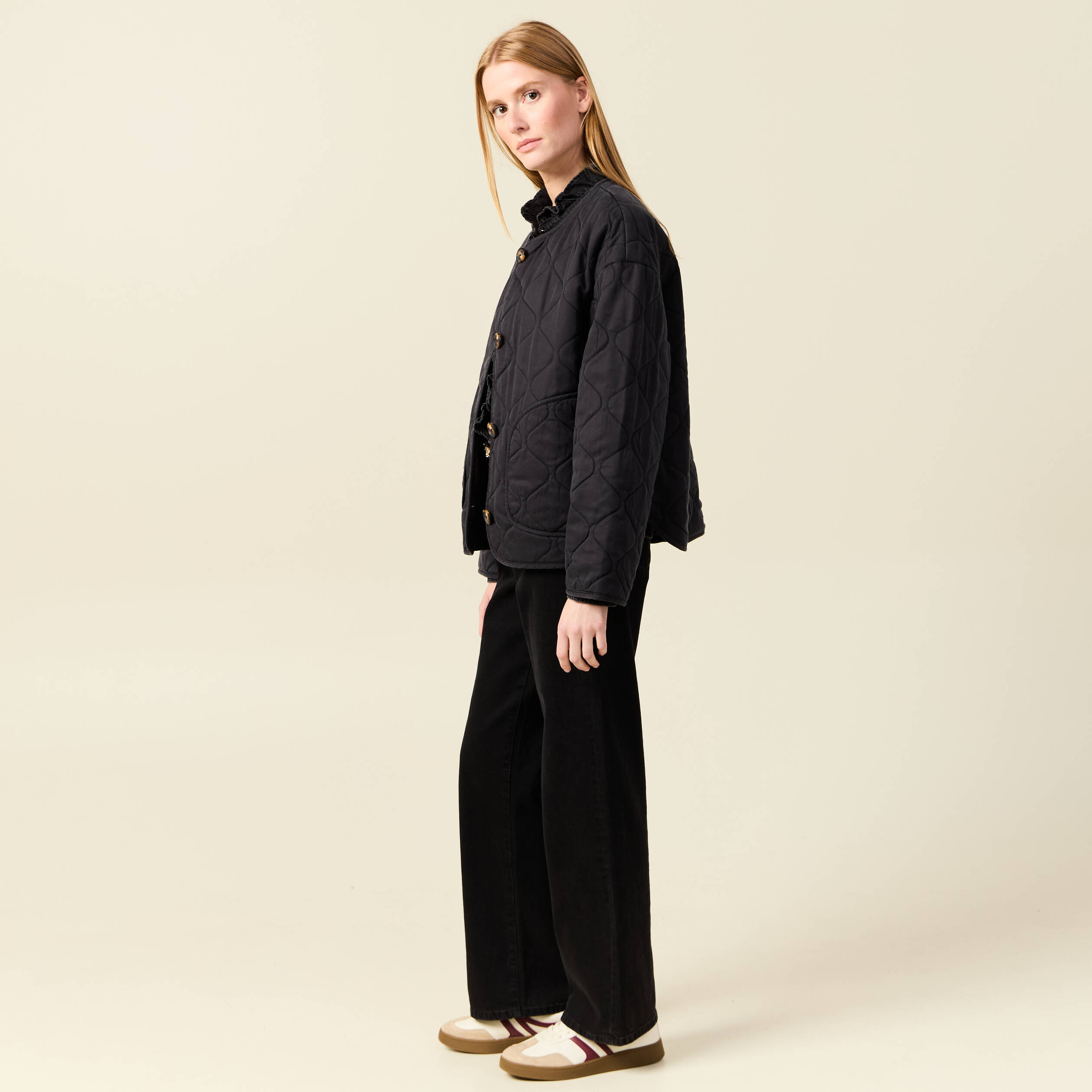 Veste oversize manches longues doubl&eacute;e gris fonc&eacute; femme