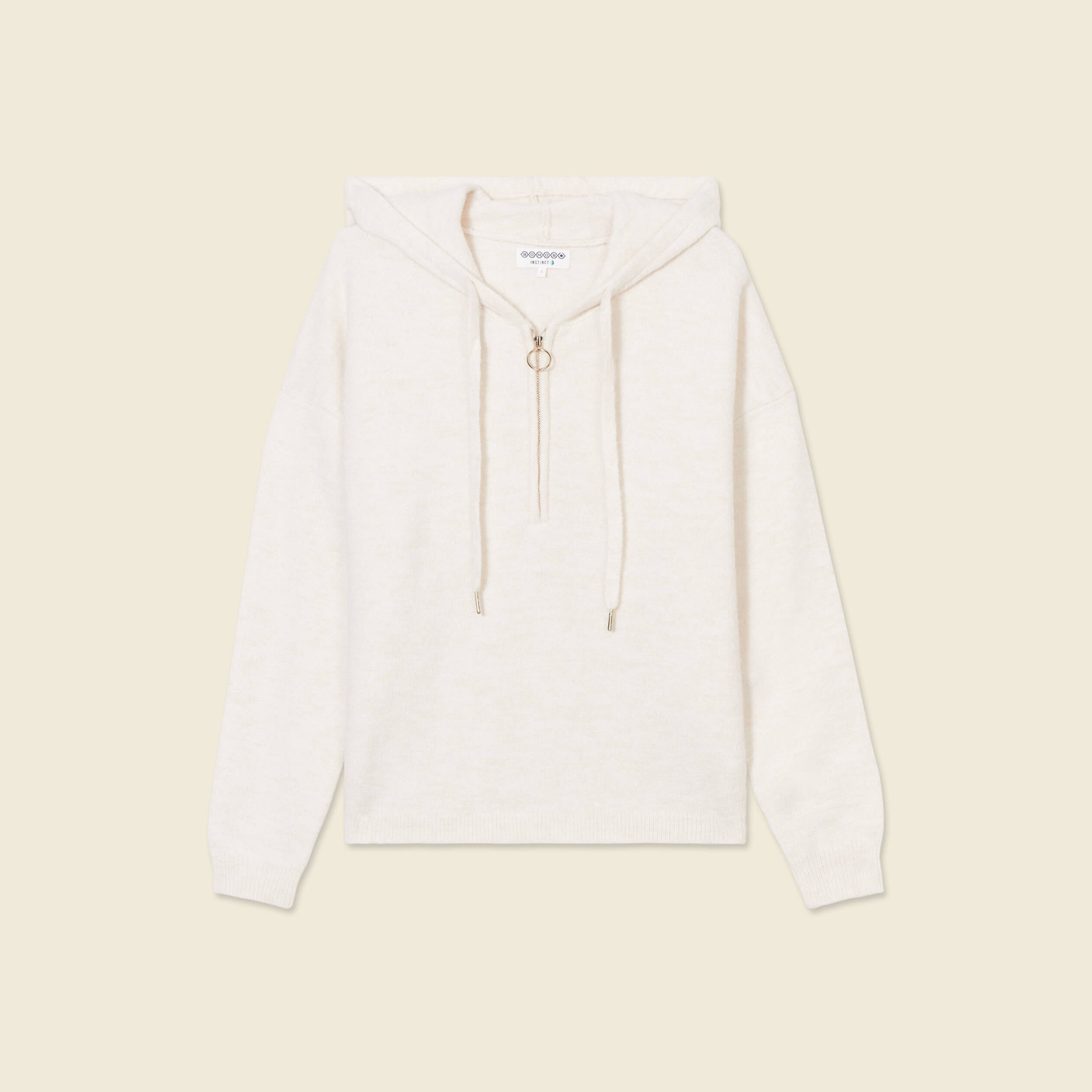 Pull &agrave; capuche zipp&eacute; creme femme