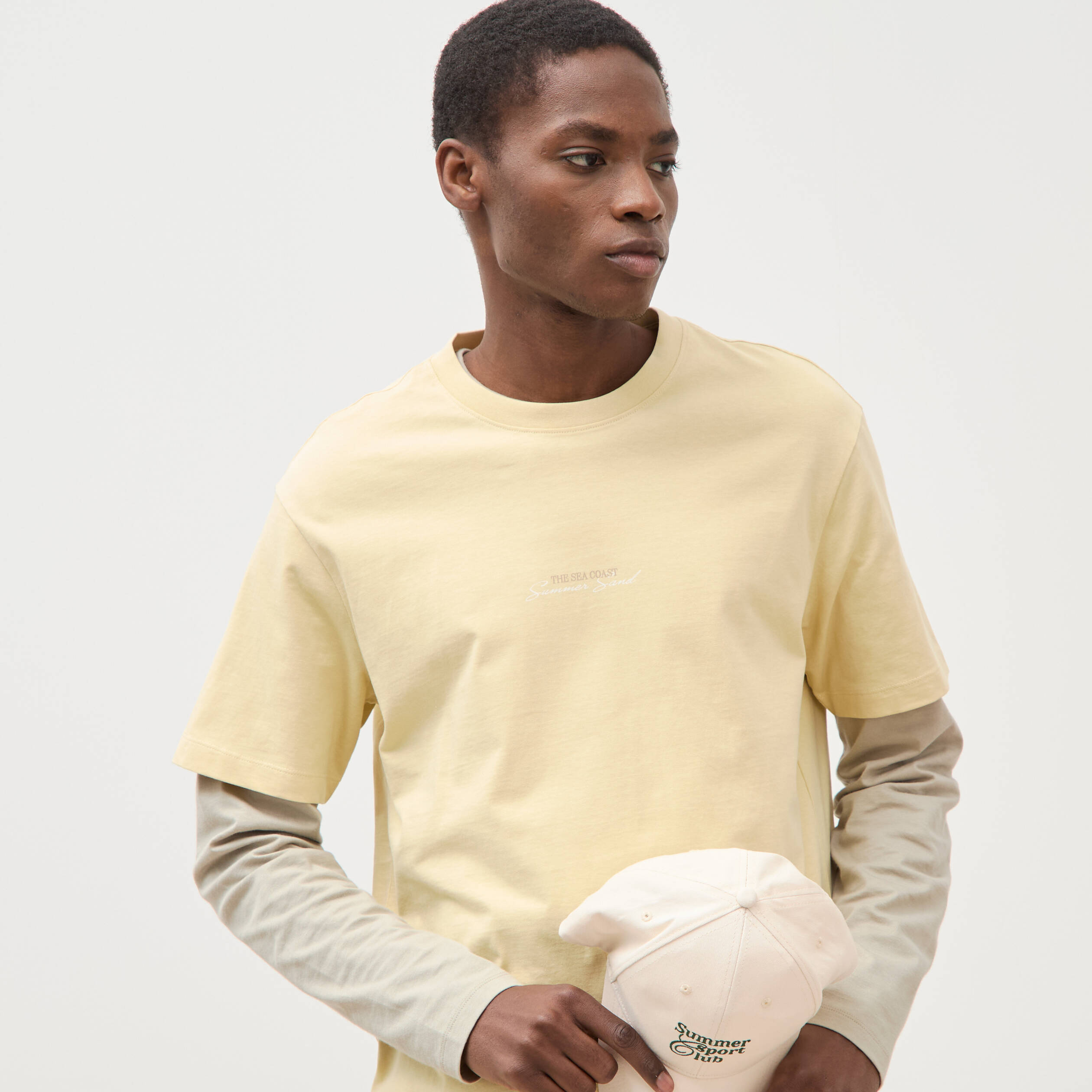 T-shirt en coton manches courtes jaune clair homme