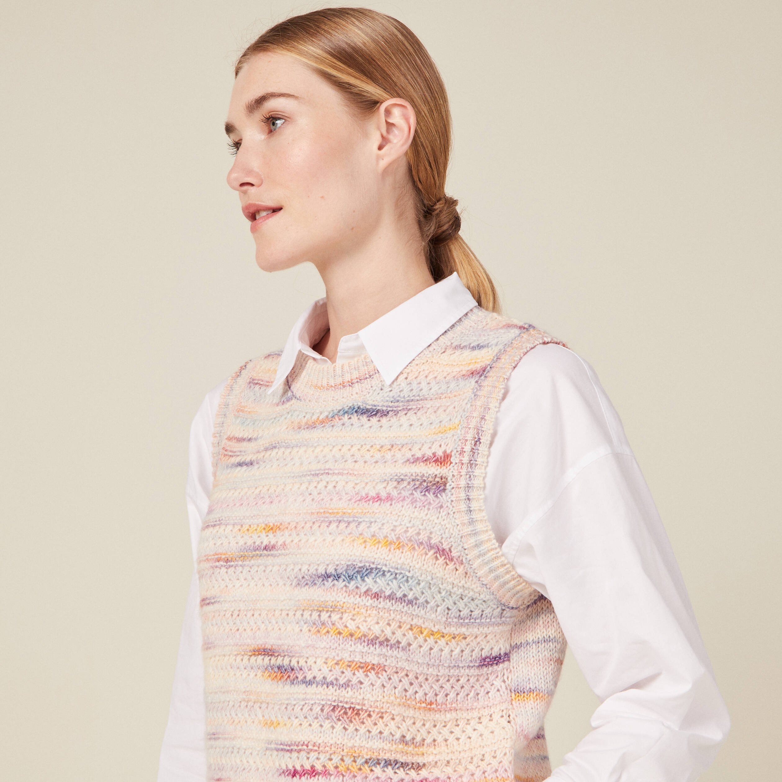 pull sans manches ajoure creme femme Pull sans manches ajouré creme femme