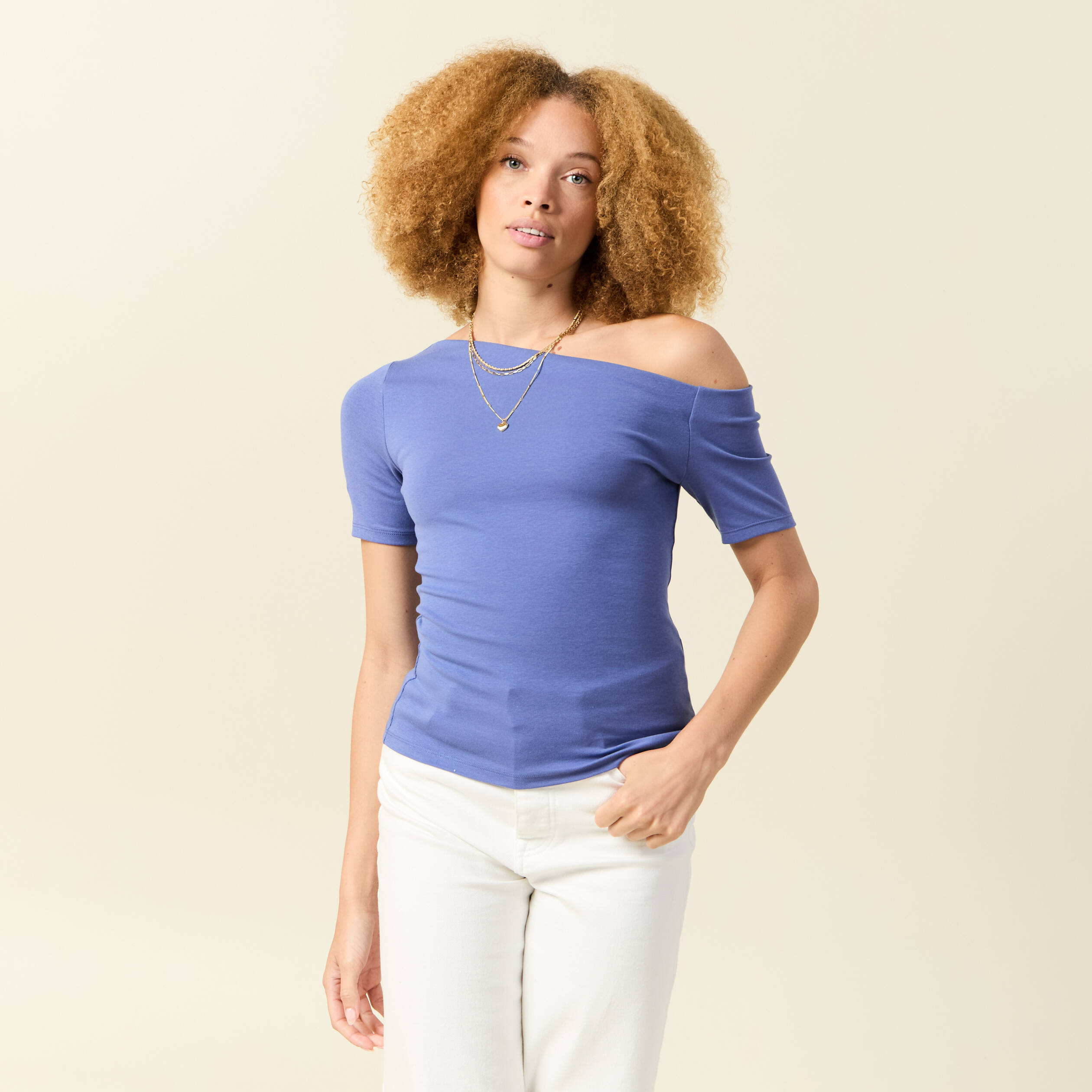 t shirt asymetrique manches courtes violet femme T-shirt asymétrique manches courtes violet femme