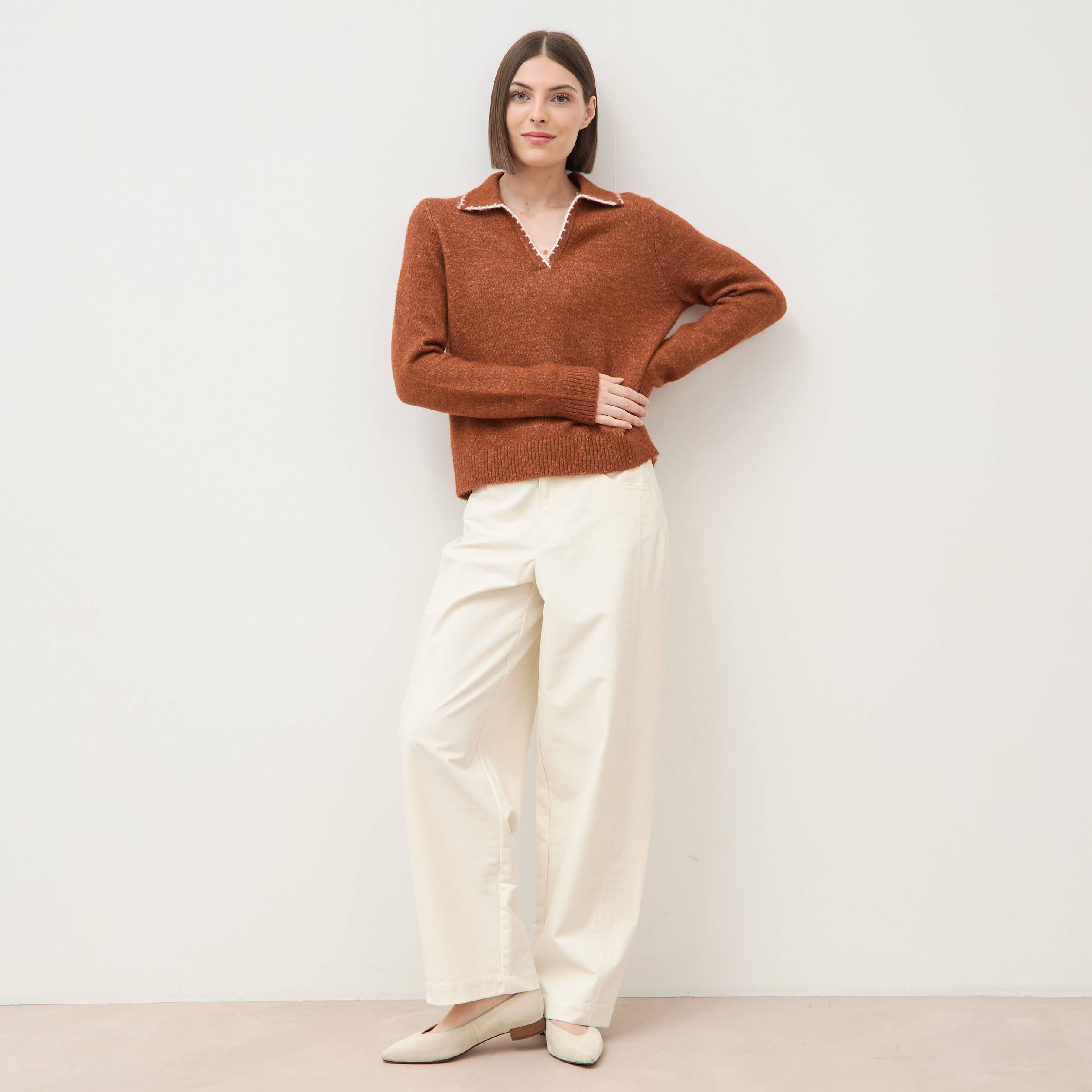 Pantalon coupe regular ecru femme
