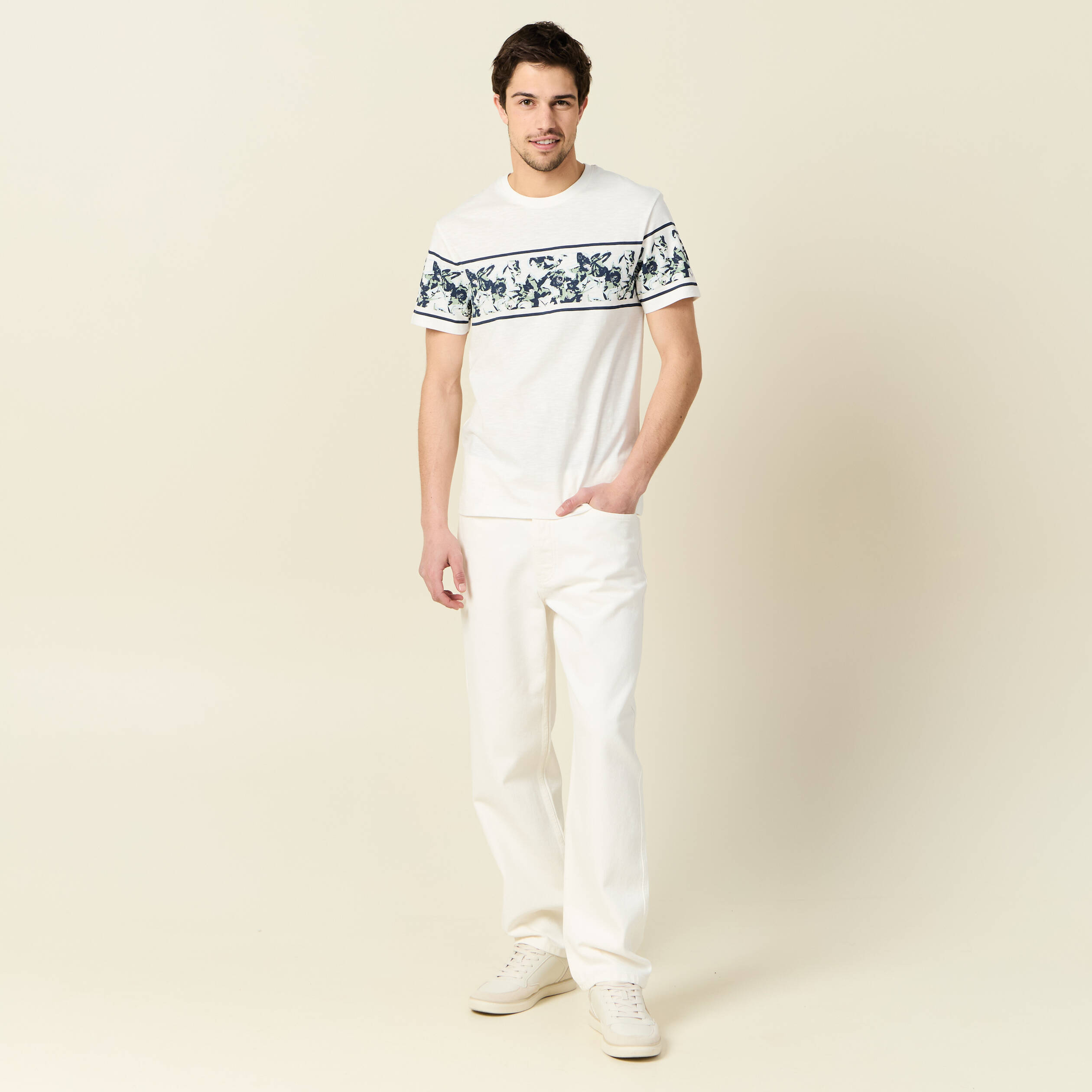 Jeans large relaxed denim blanc homme