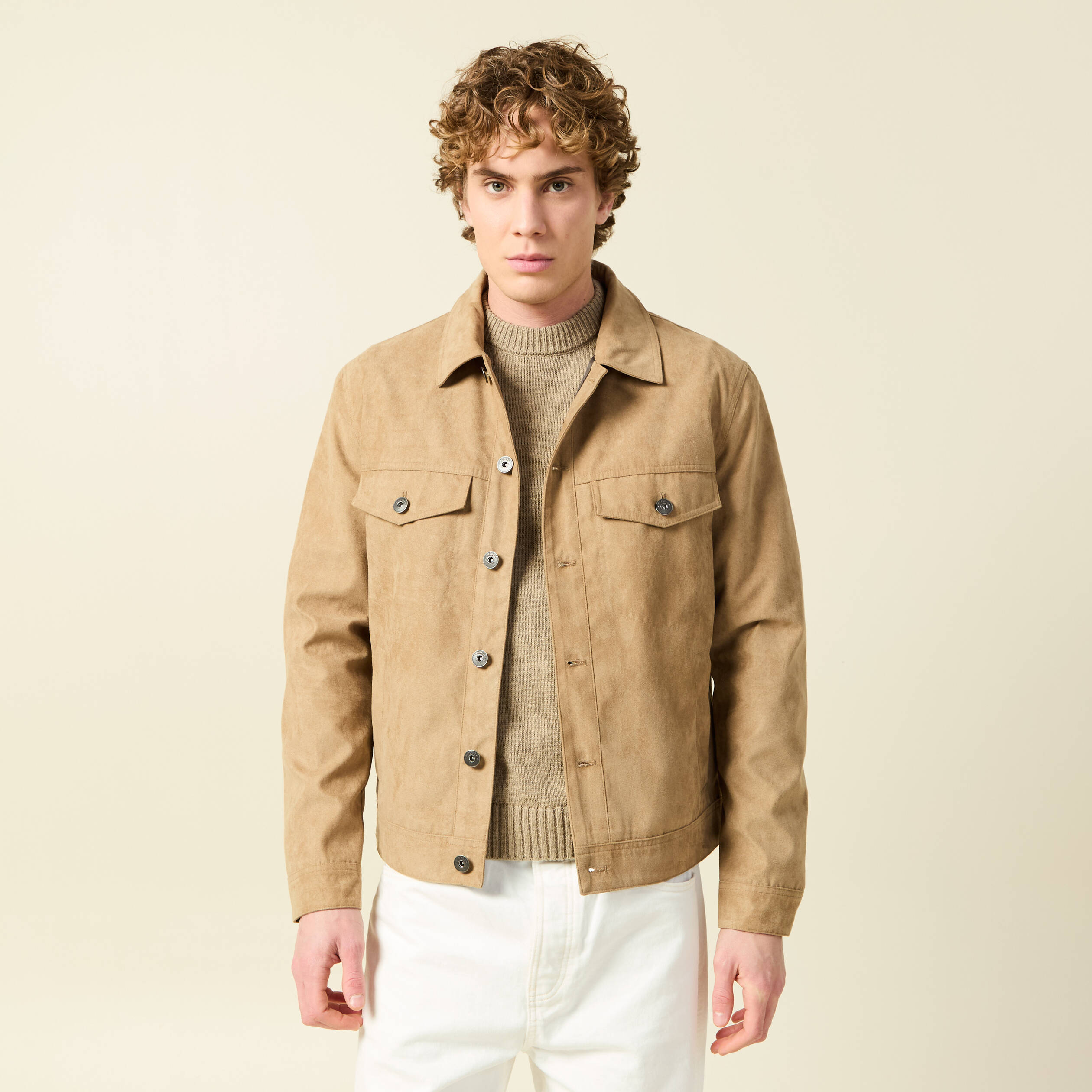 Blouson droit court col classique marron homme