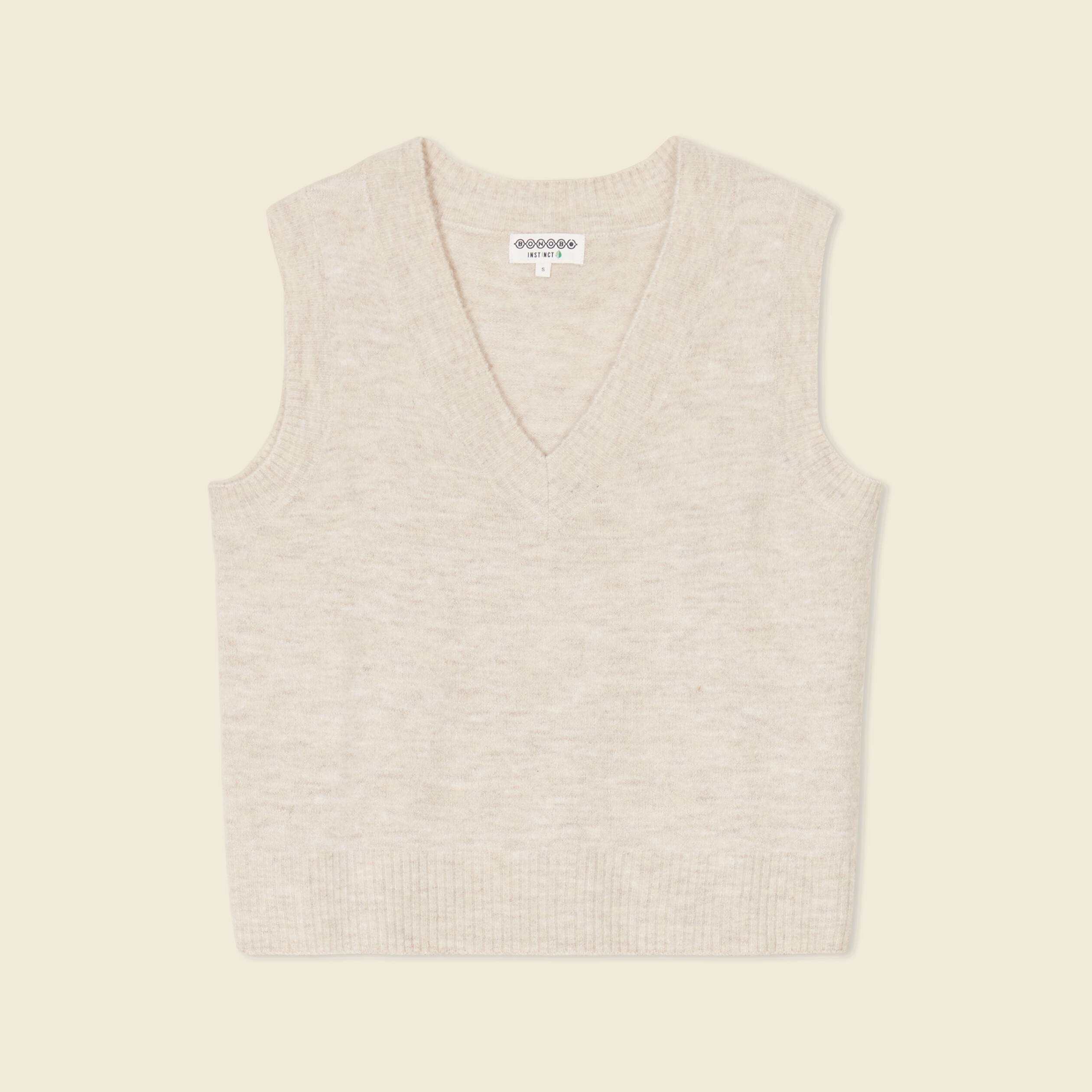 pull sans manches col en v creme femme Pull sans manches col en V creme femme