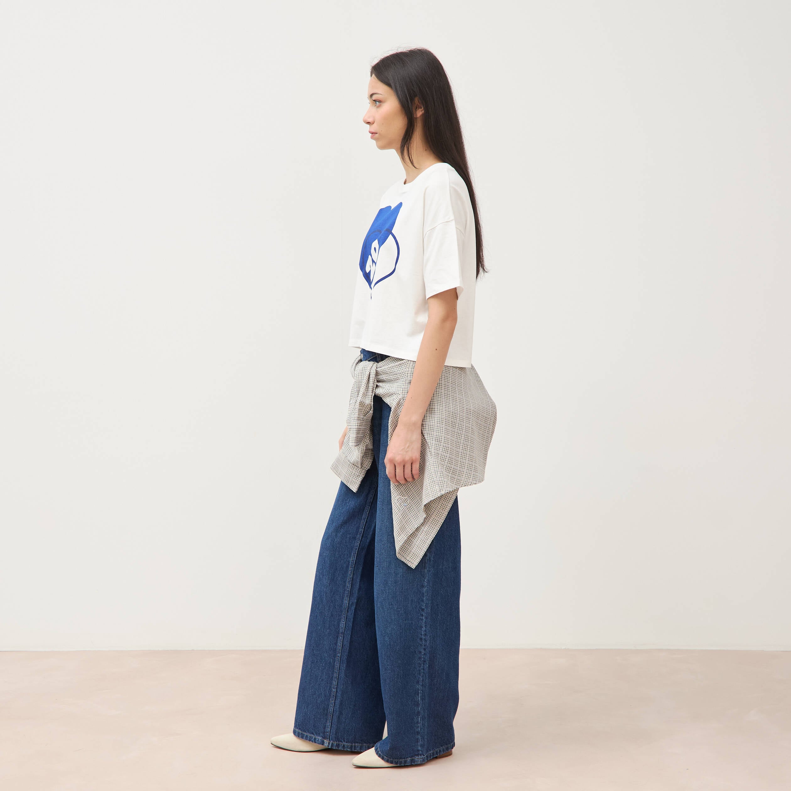 T-shirt droit cropped manches coude ecru femme
