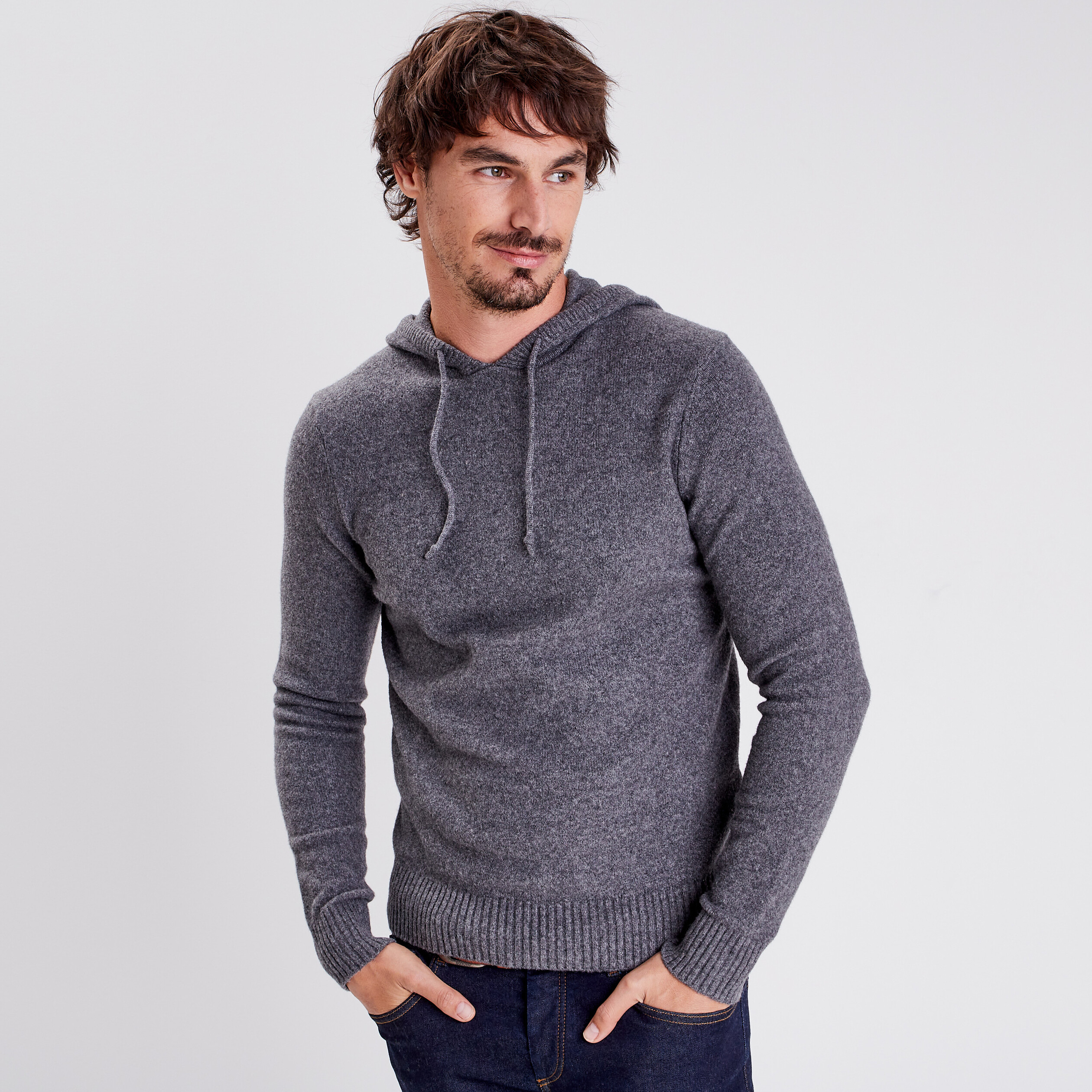 Pull manches longues à capuche gris foncé homme