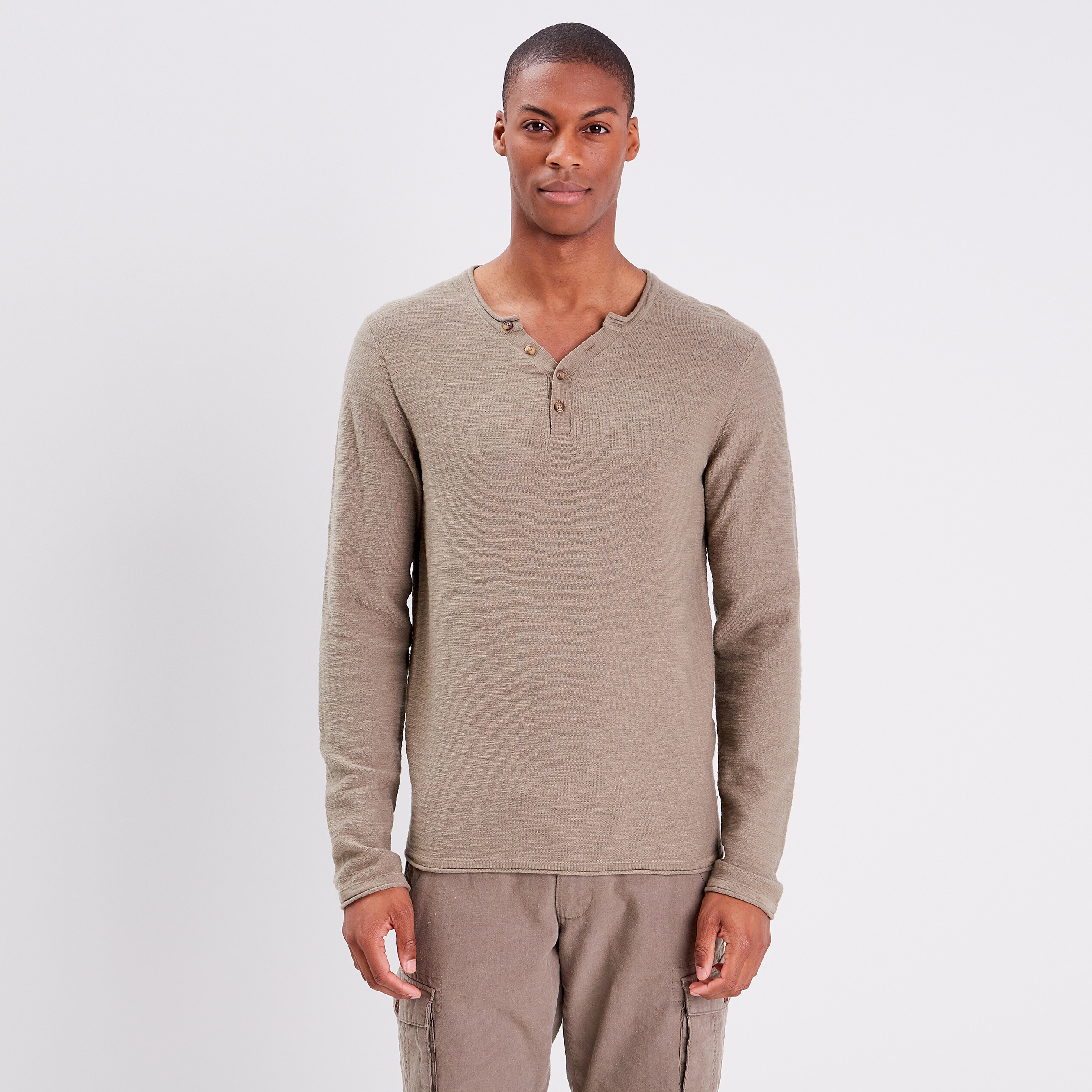 Pull manches longues vert kaki homme