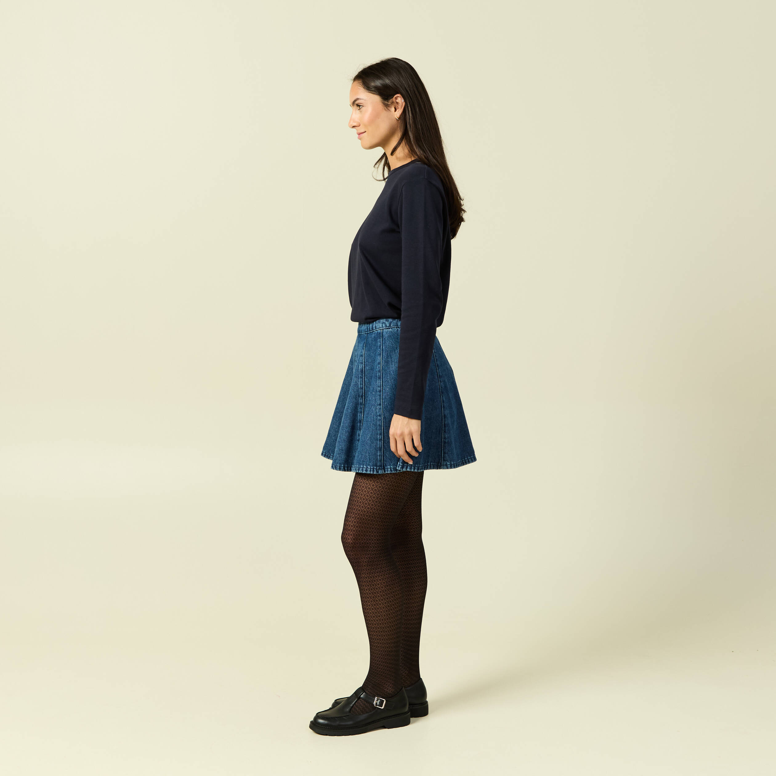 Mini-jupe en coton aspect jeans denim stone femme