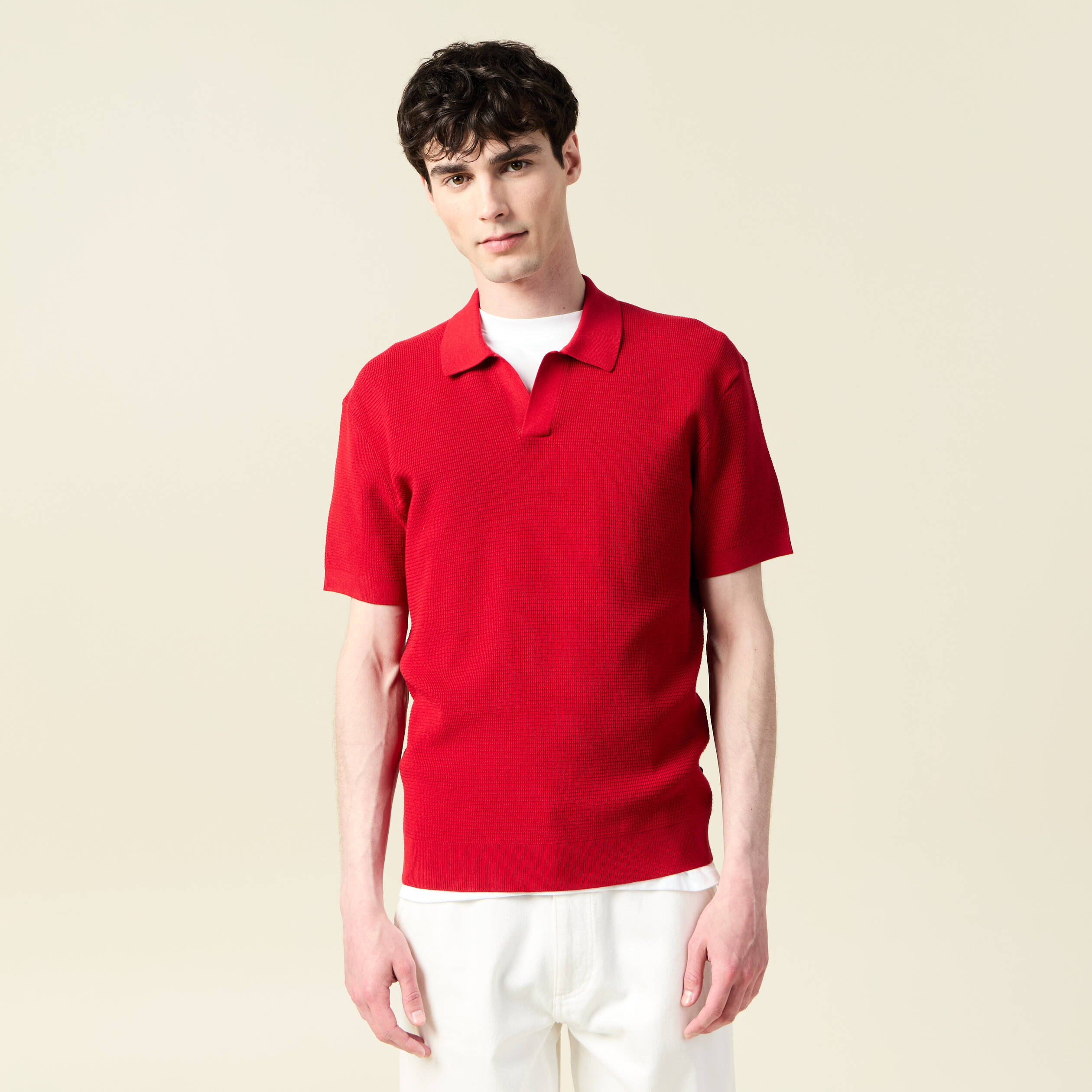 polo cintre manches courtes rouge fonce homme Polo cintré manches courtes rouge foncé homme