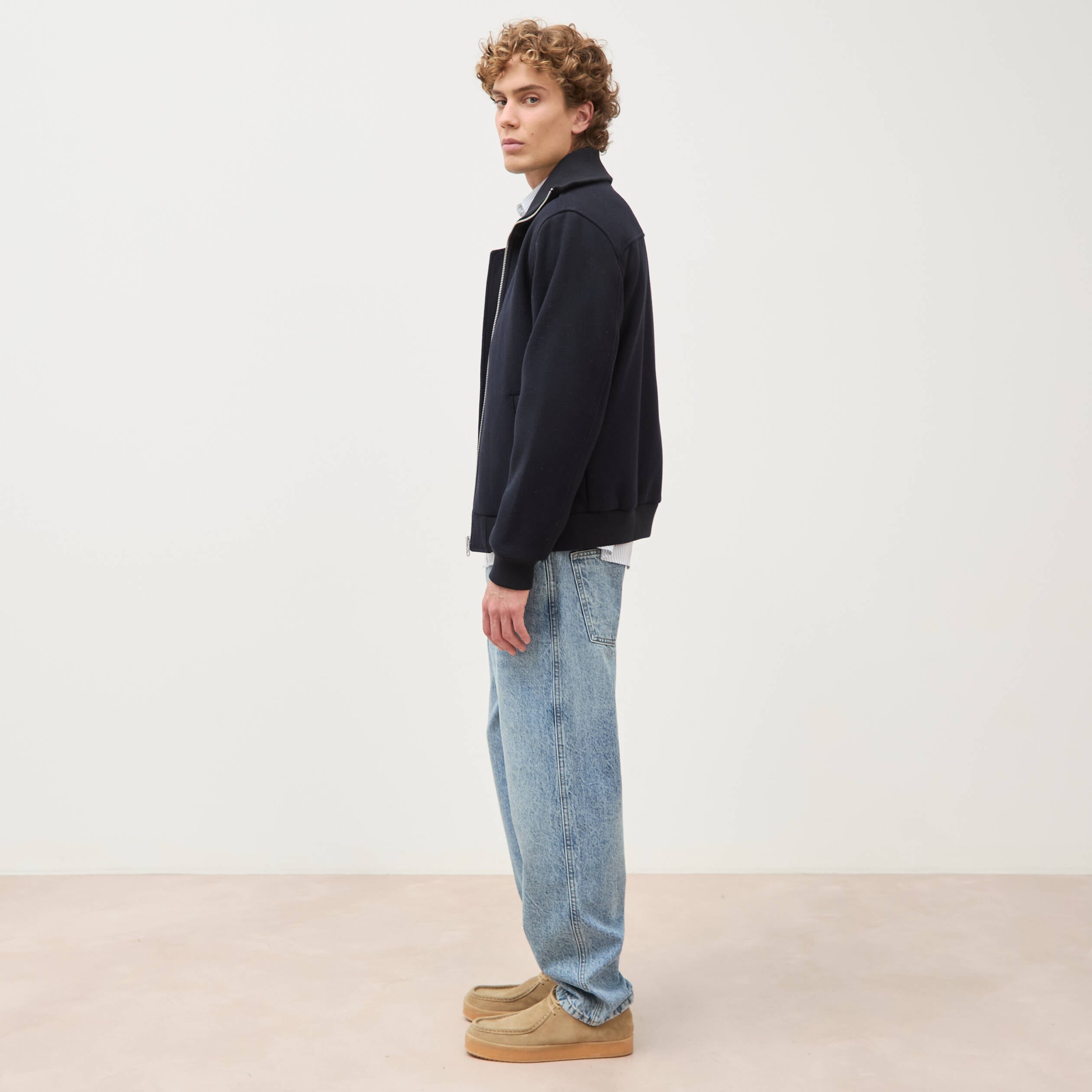 Blouson col camionneur manches longues bleu marine homme