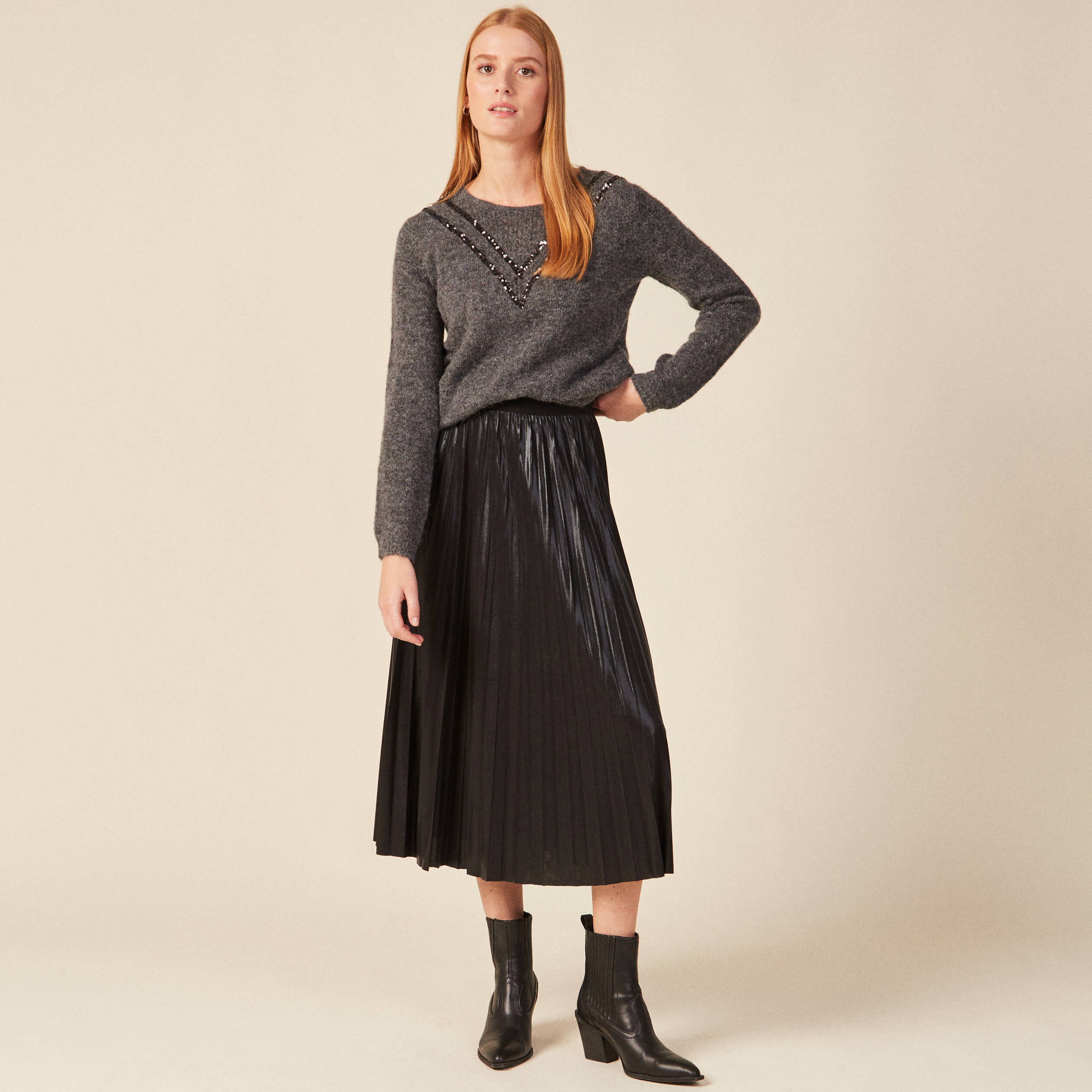 Pull manches longues gris femme