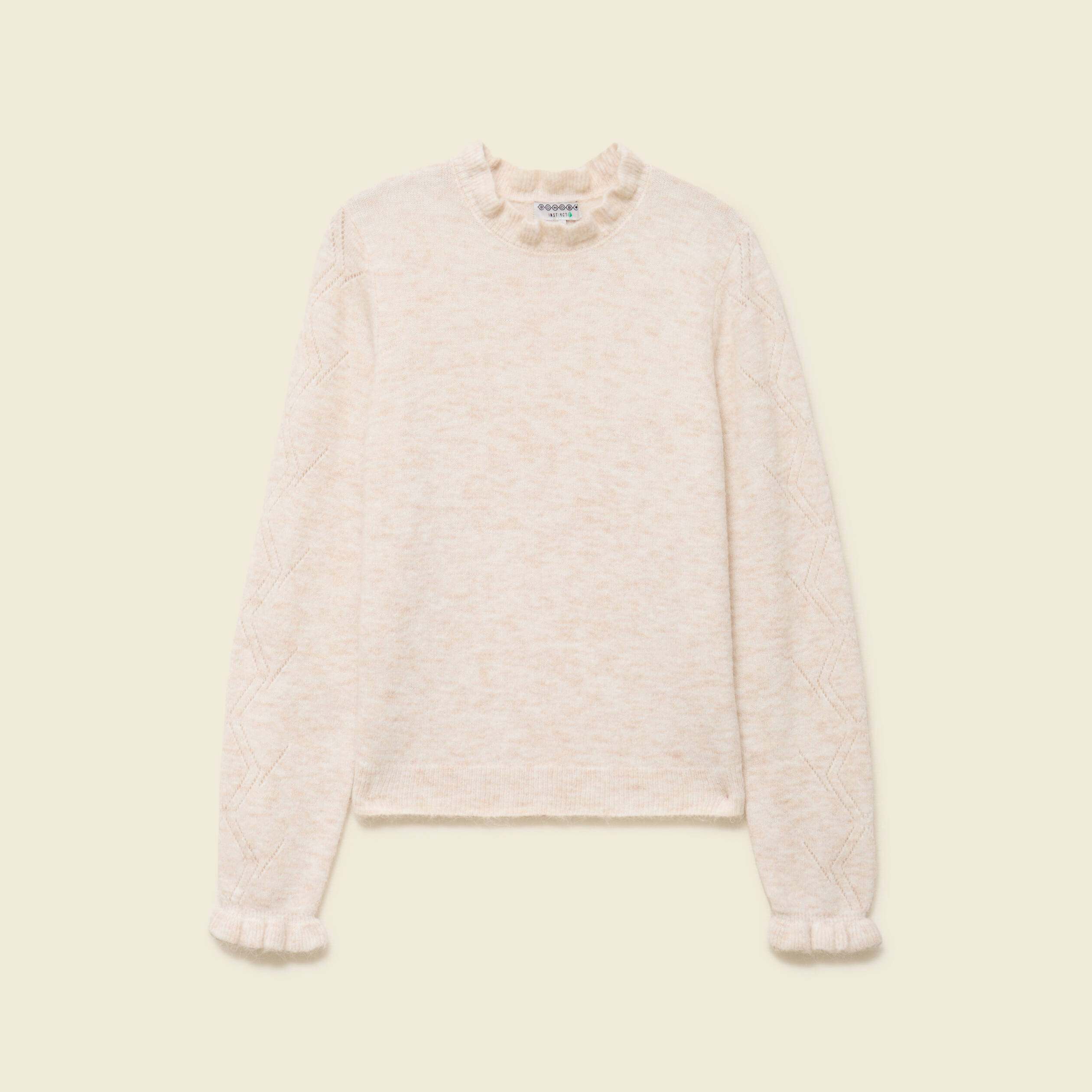 Pull col montant manches longues creme femme