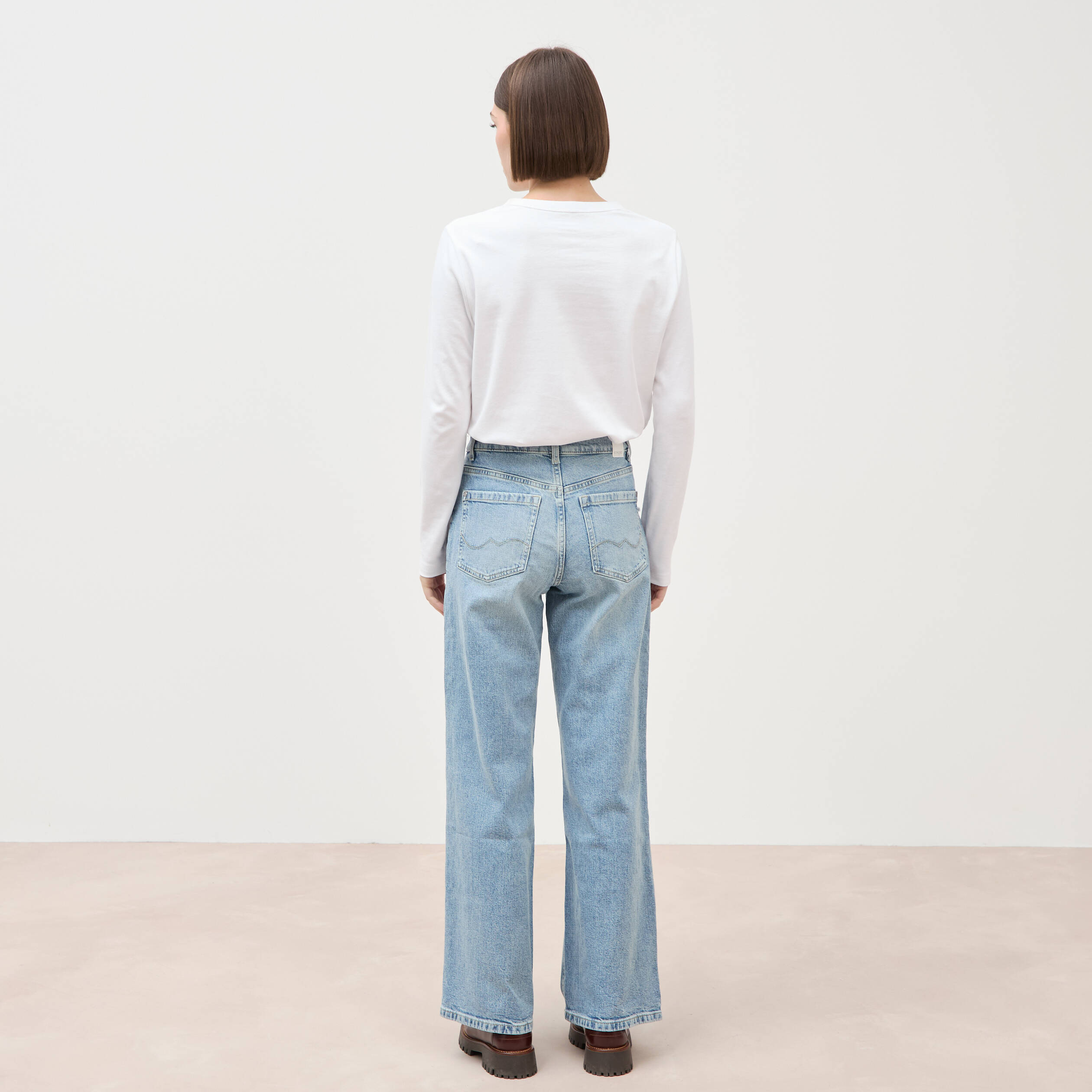 Jeans large taille haute denim baby bleu femme