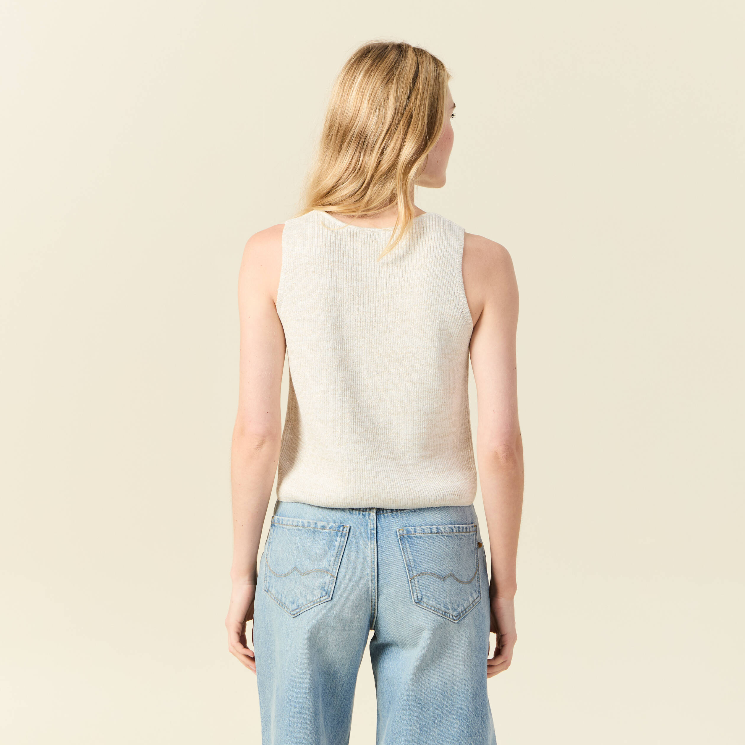 D&eacute;bardeur tricot nou&eacute; creme femme