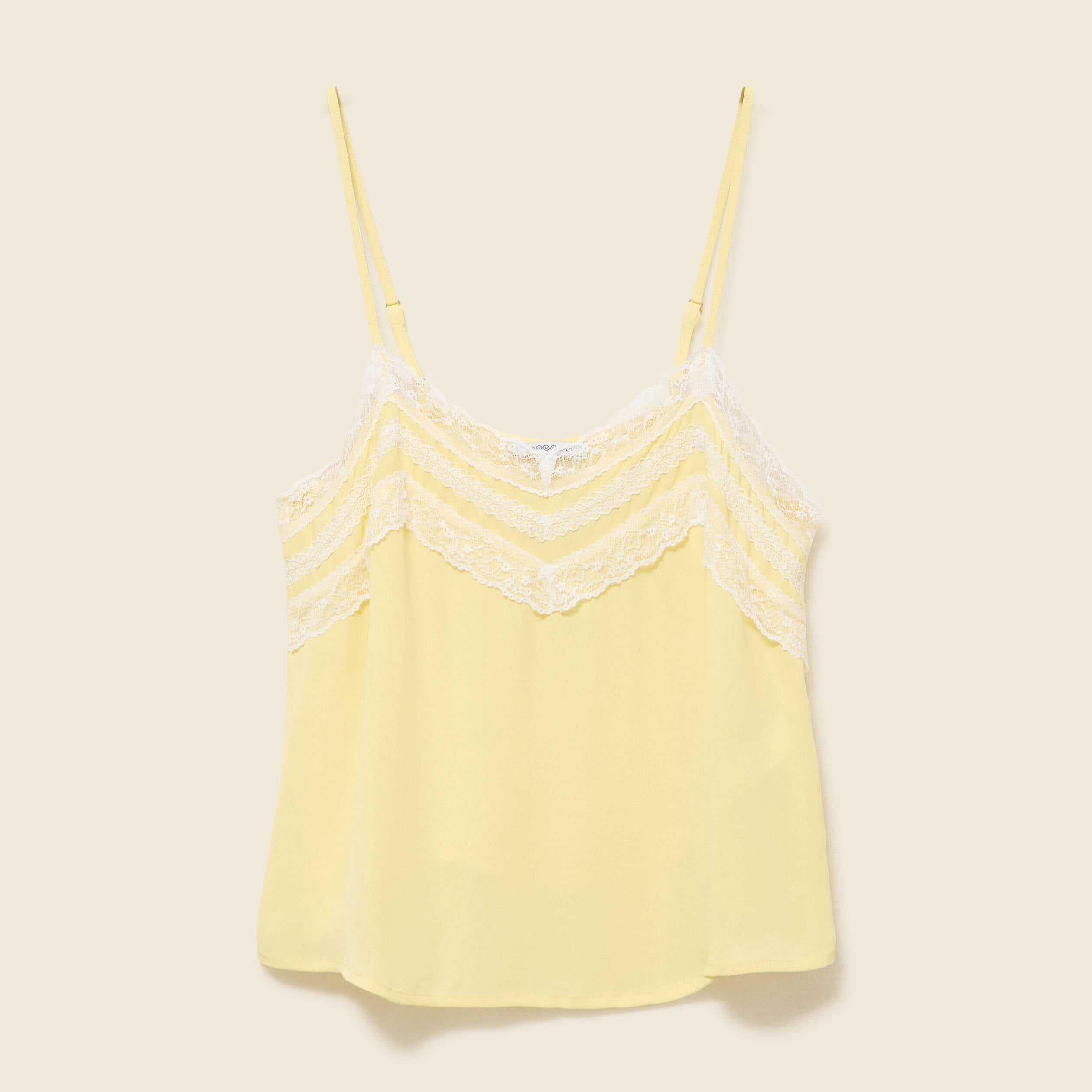 D&eacute;bardeur bretelles col v fluide jaune pastel femme
