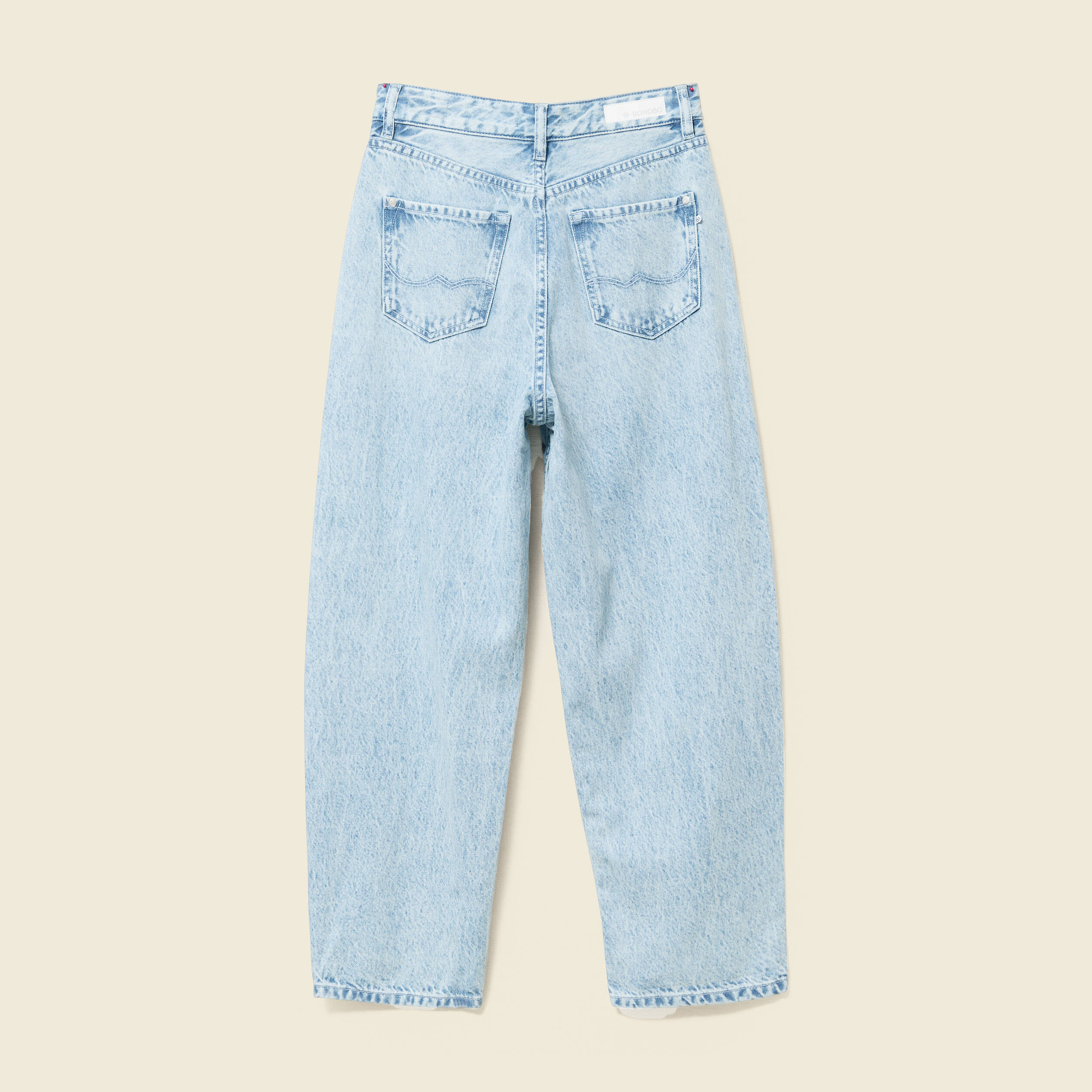 Jeans slouchy taille haute en coton denim bleach femme