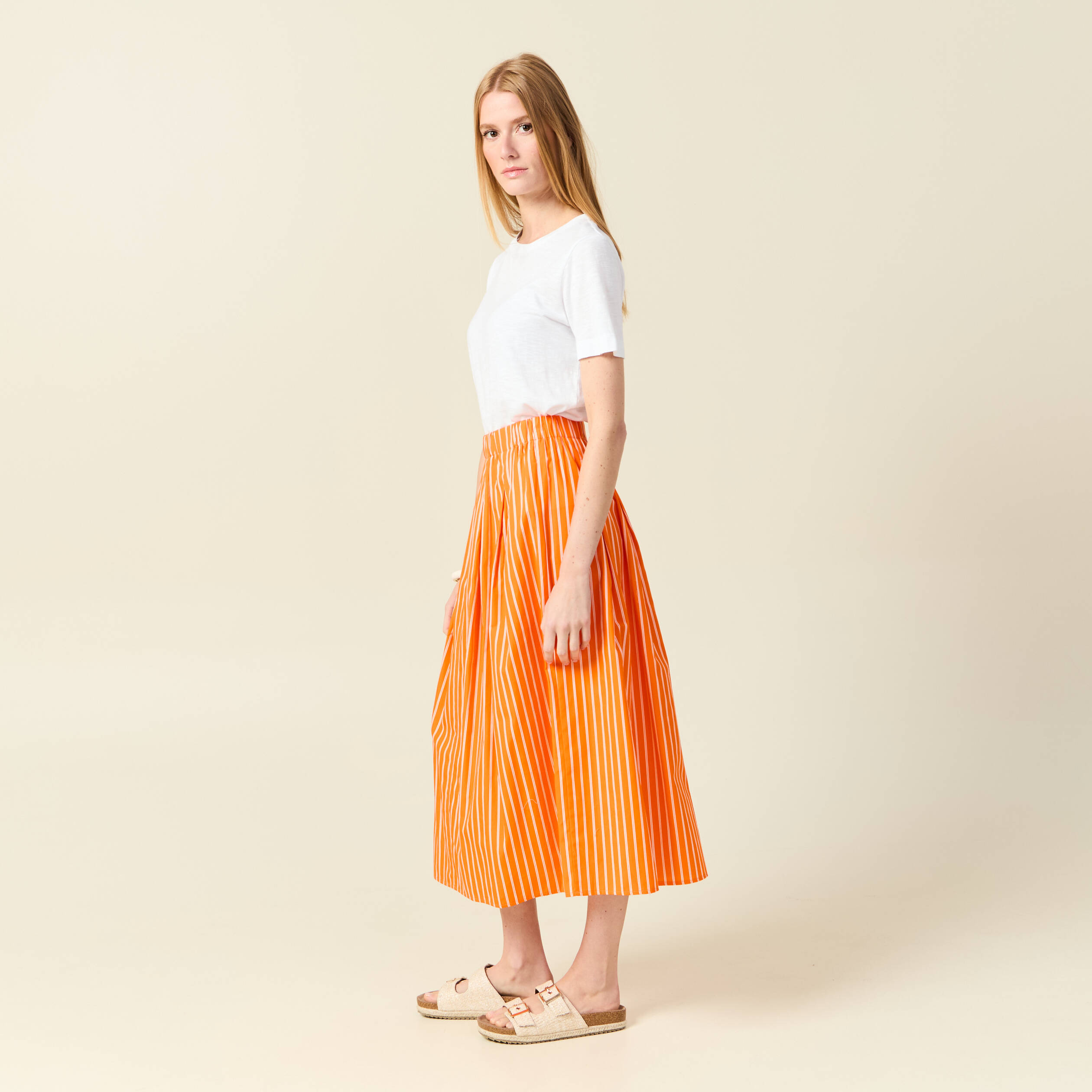 jupe taille haute en coton orange femme Jupe taille haute en coton orange femme