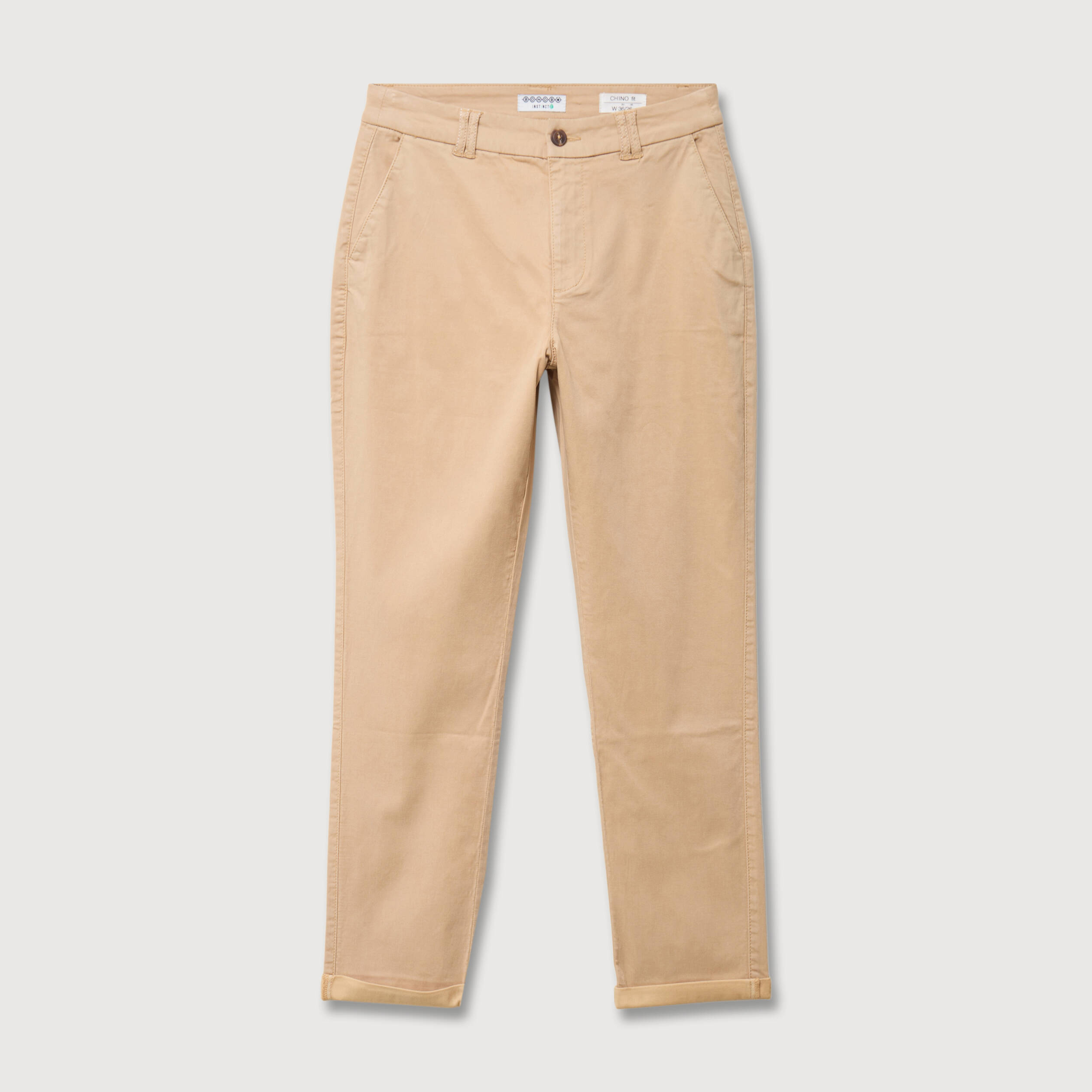 Chino cigarette 7/8&egrave;me taille haute marron clair femme