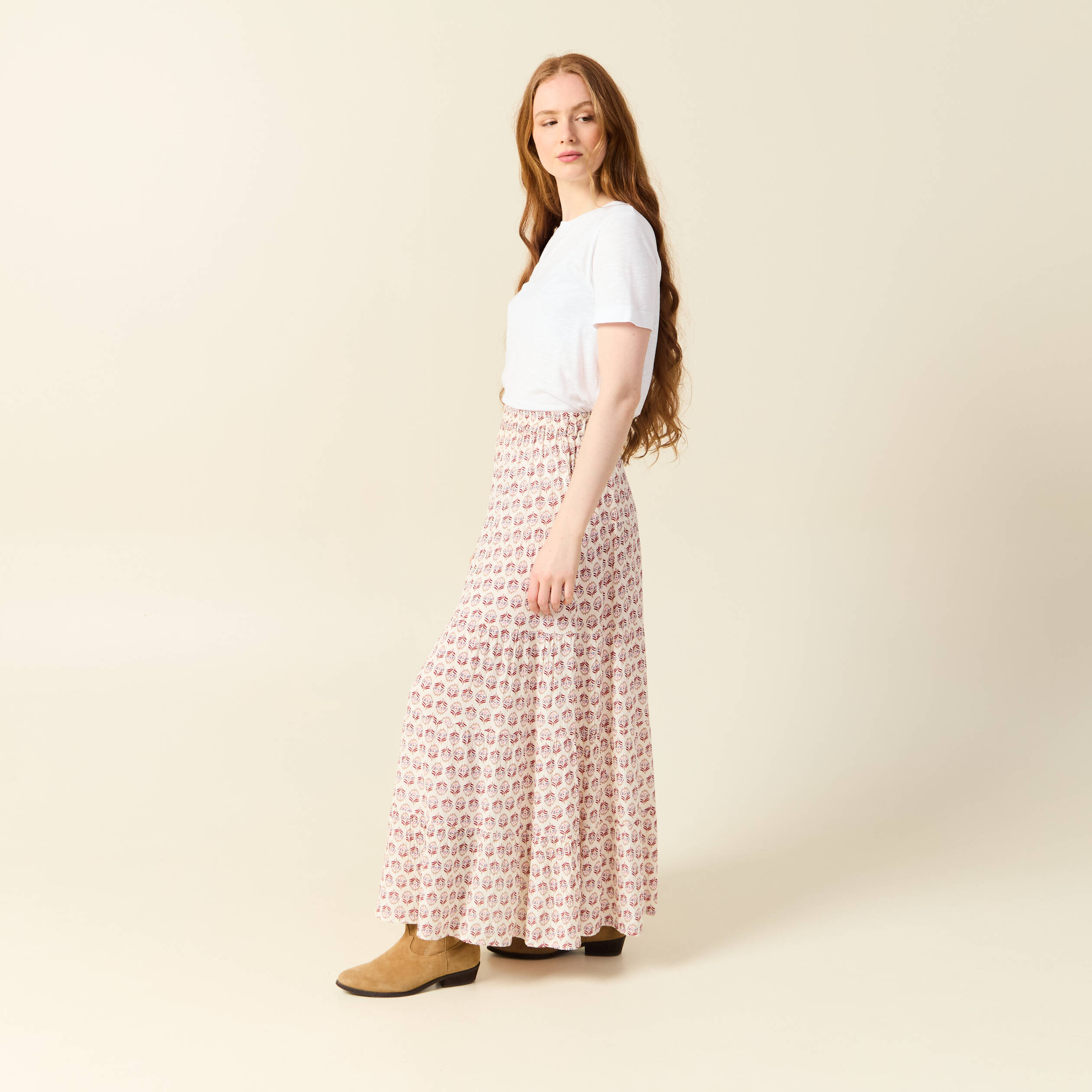jupe longue droite fluide ivoire femme Jupe longue droite fluide ivoire femme