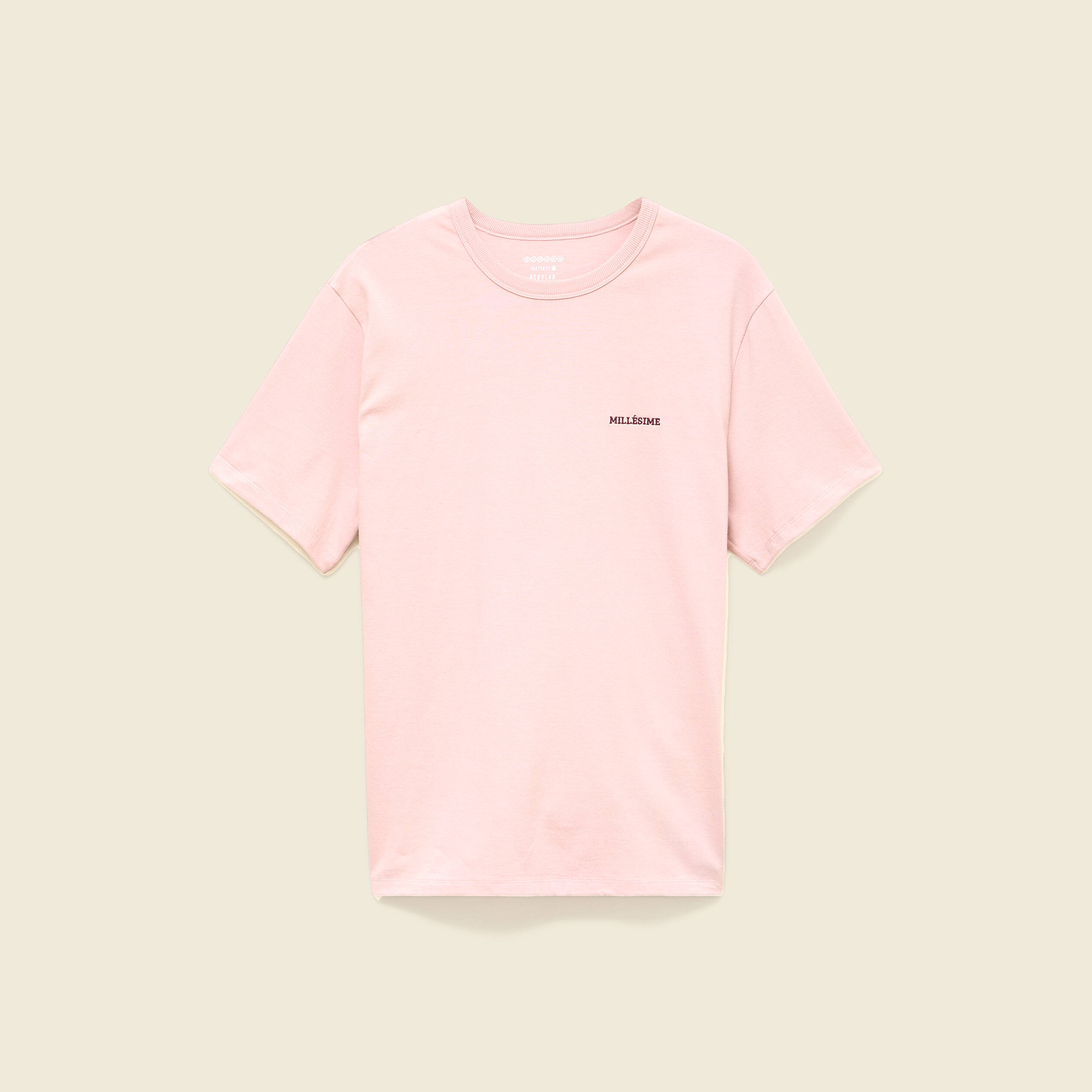 T-shirt col rond manches courtes brod&eacute; rose pastel homme