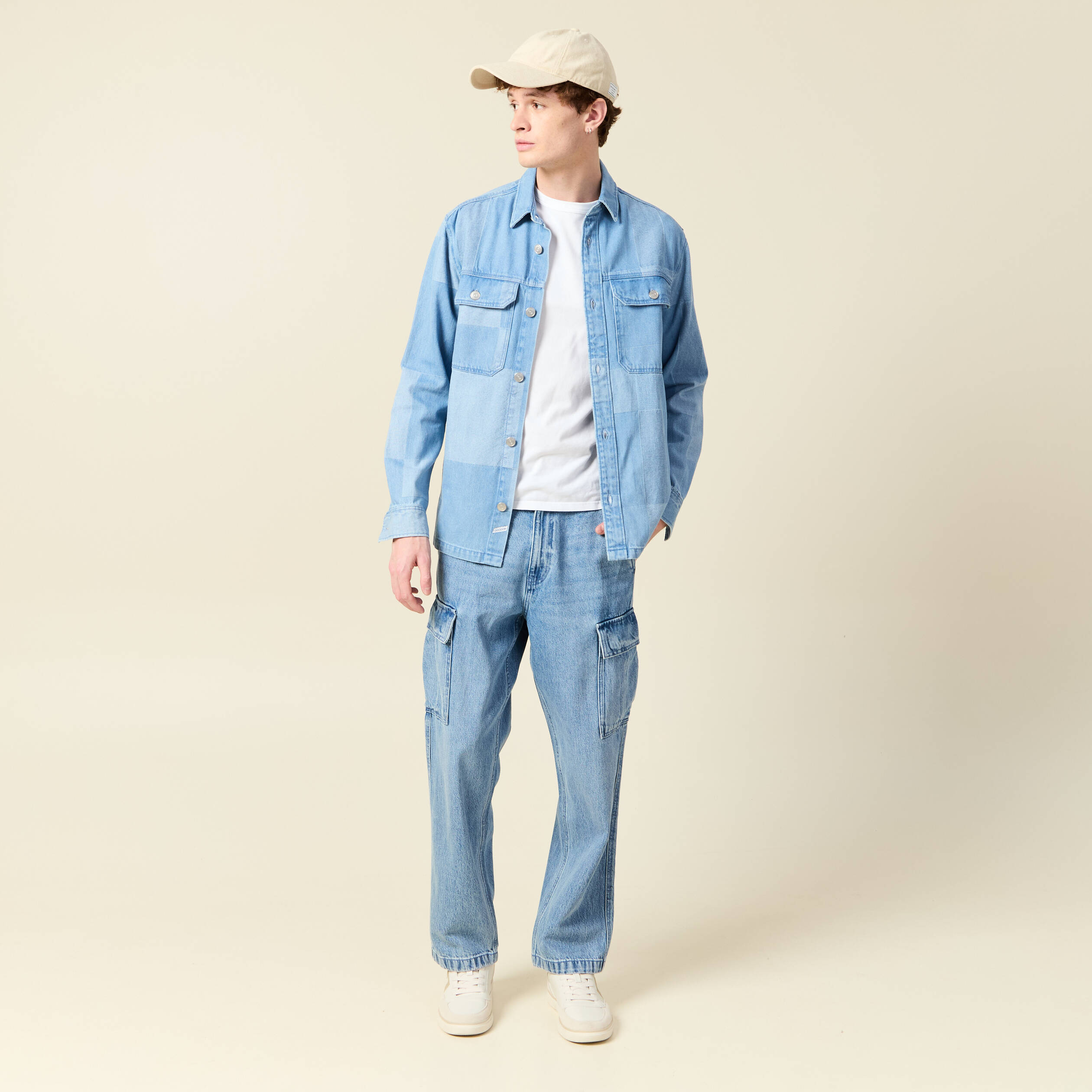 cargo en coton denim bleach homme Cargo en coton denim bleach homme