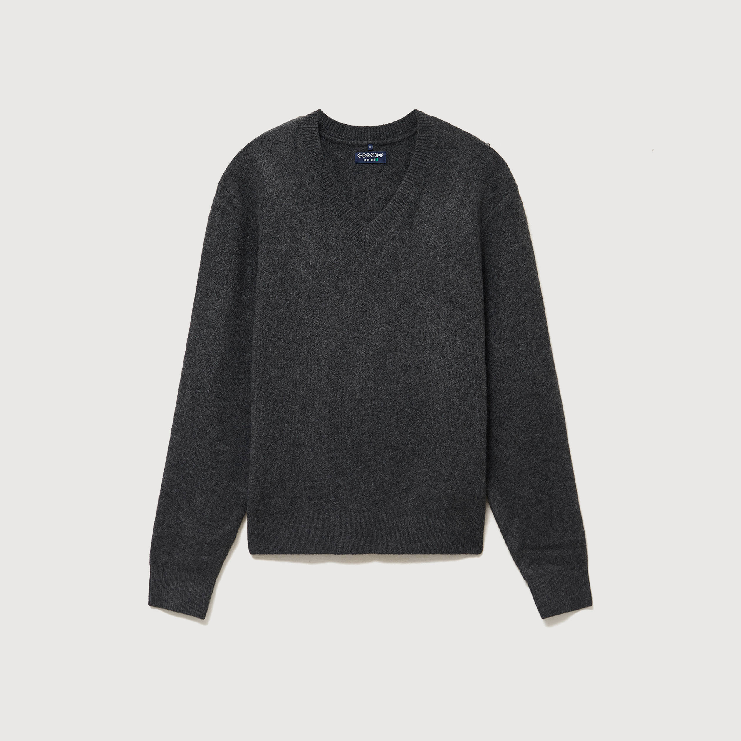 Pull col v manches longues gris fonc&eacute; homme