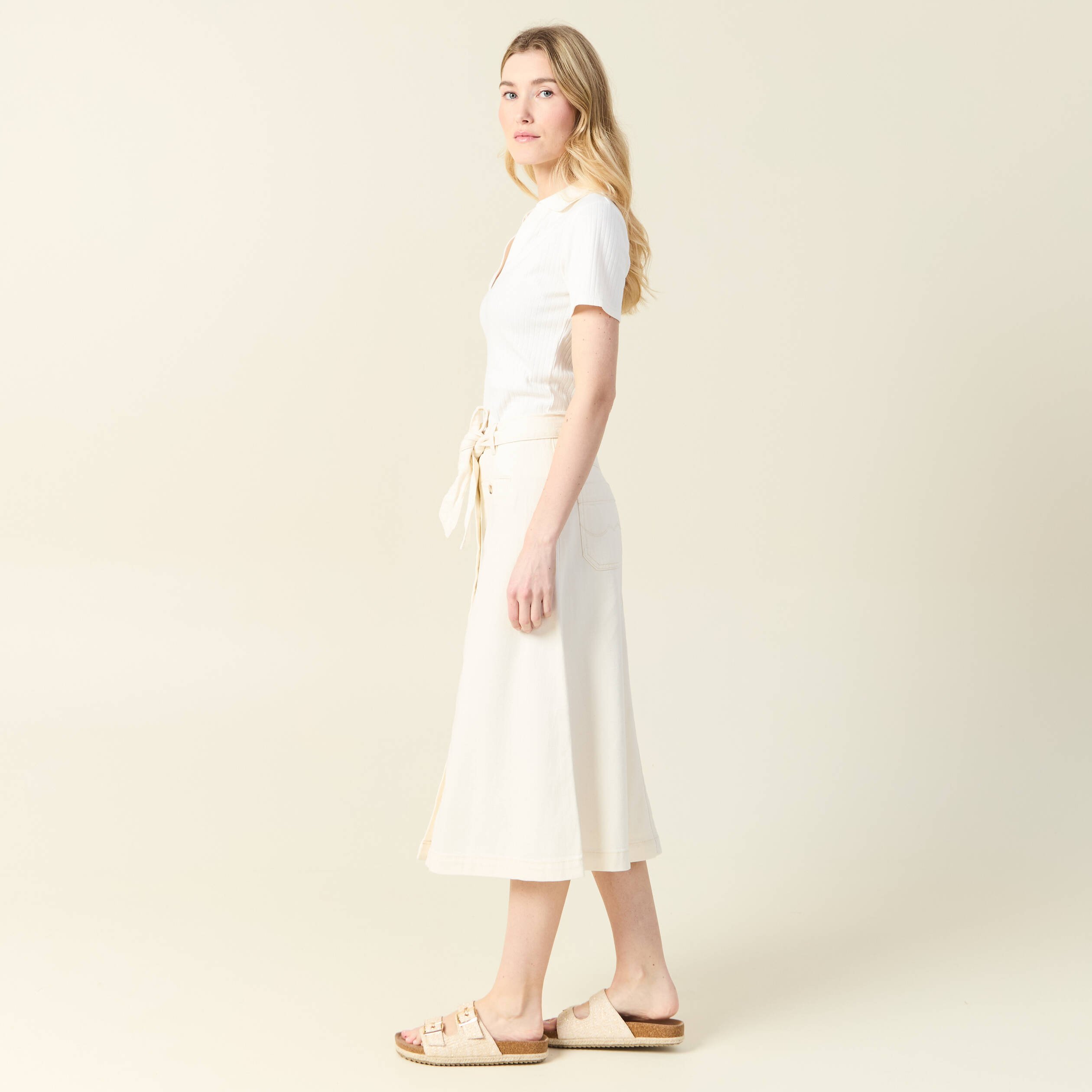 jupe midi trapeze denim blanc femme Jupe midi trapèze denim blanc femme