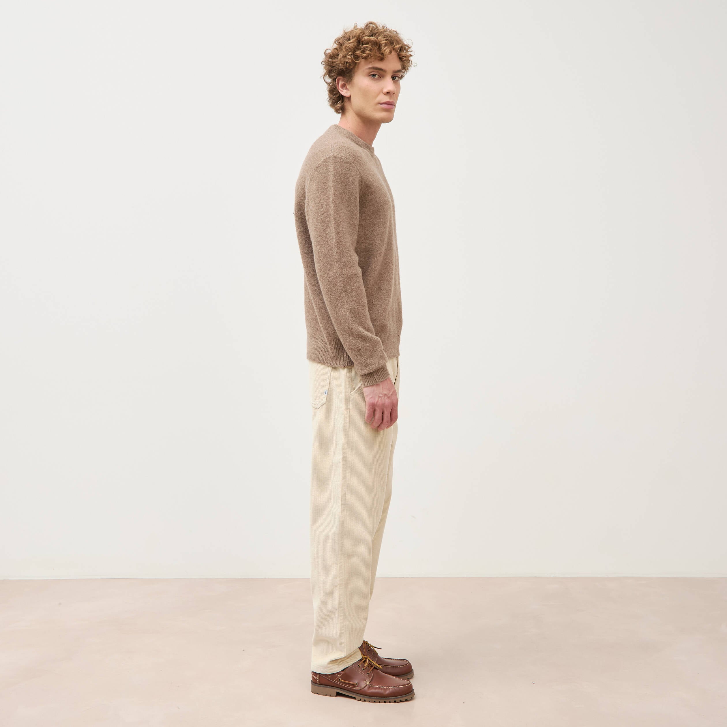 Pantalon droit en velours longueur 32 sable homme