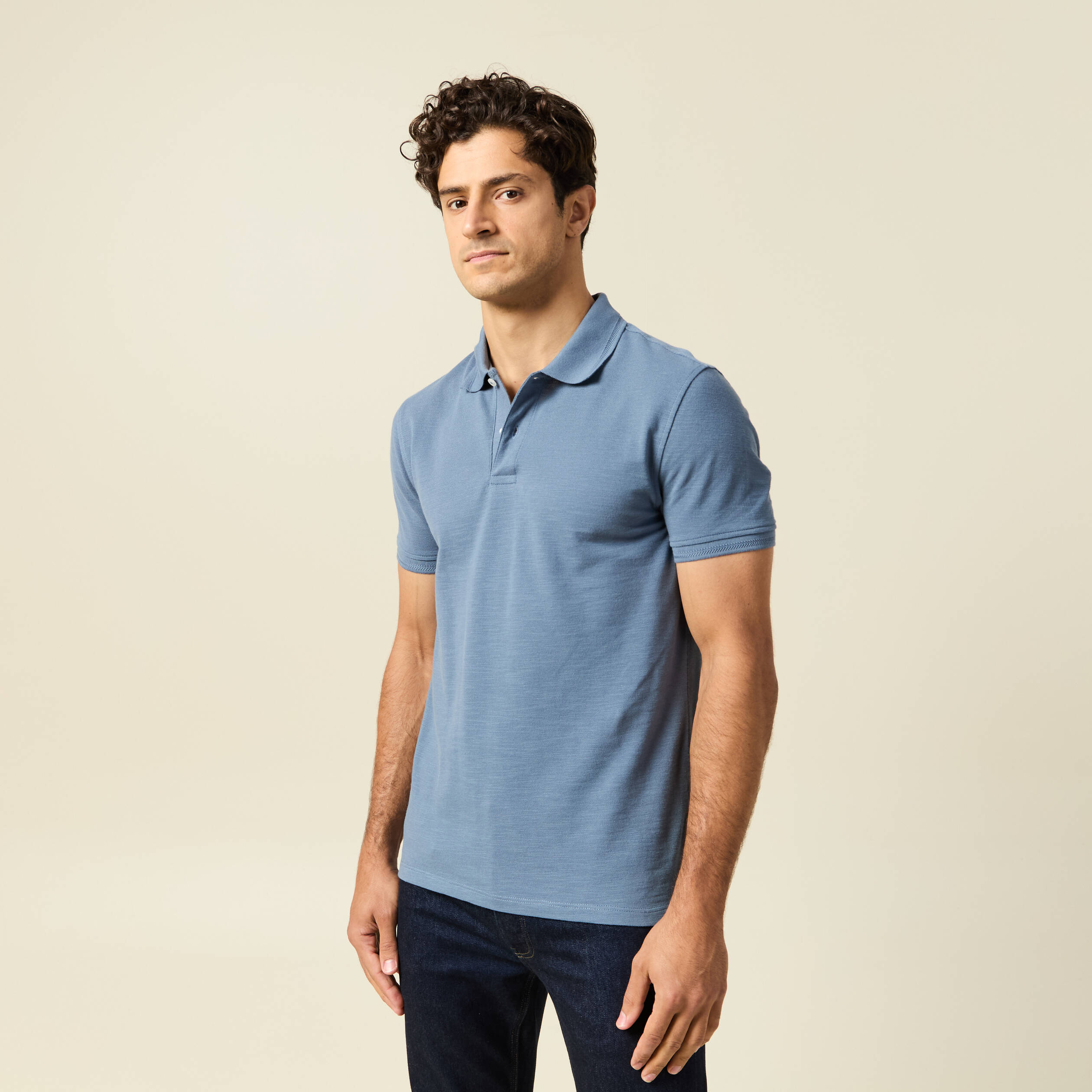 polo cintre manches courtes en coton bleu fonce homme Polo cintré manches courtes en coton bleu foncé homme