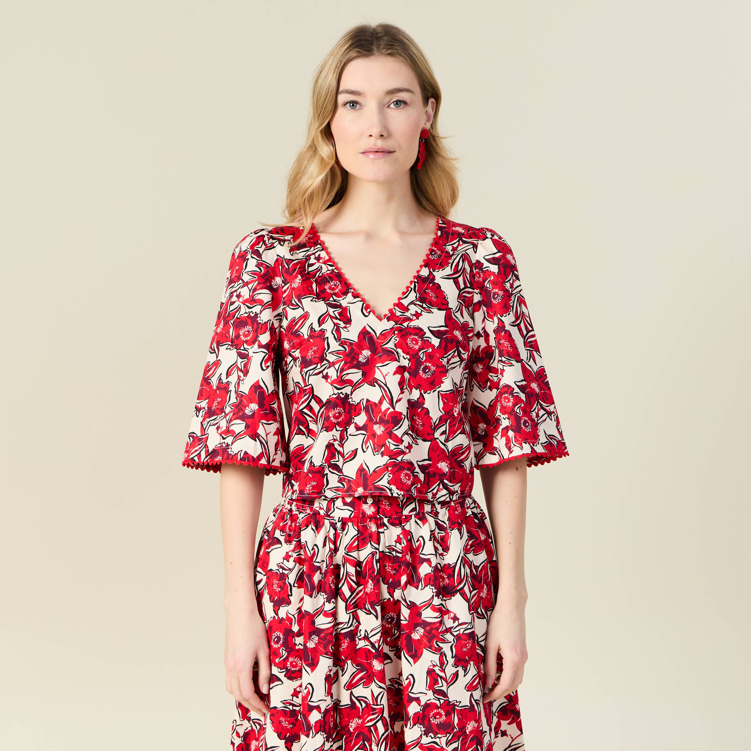 blouse manches 34 rouge femme Blouse manches 3/4 rouge femme