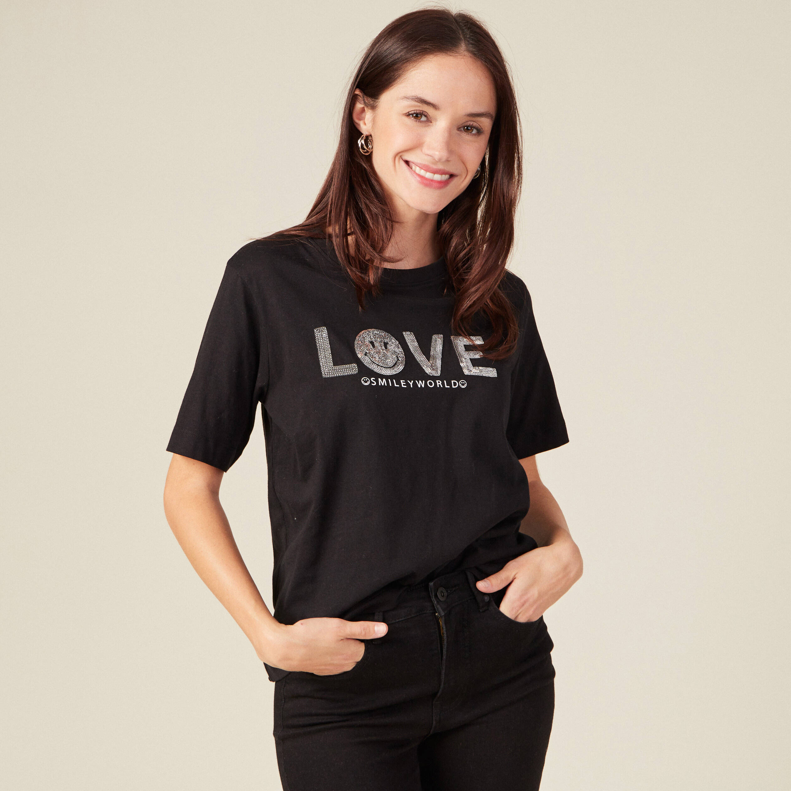 T-shirt SmileyWorld noir femme