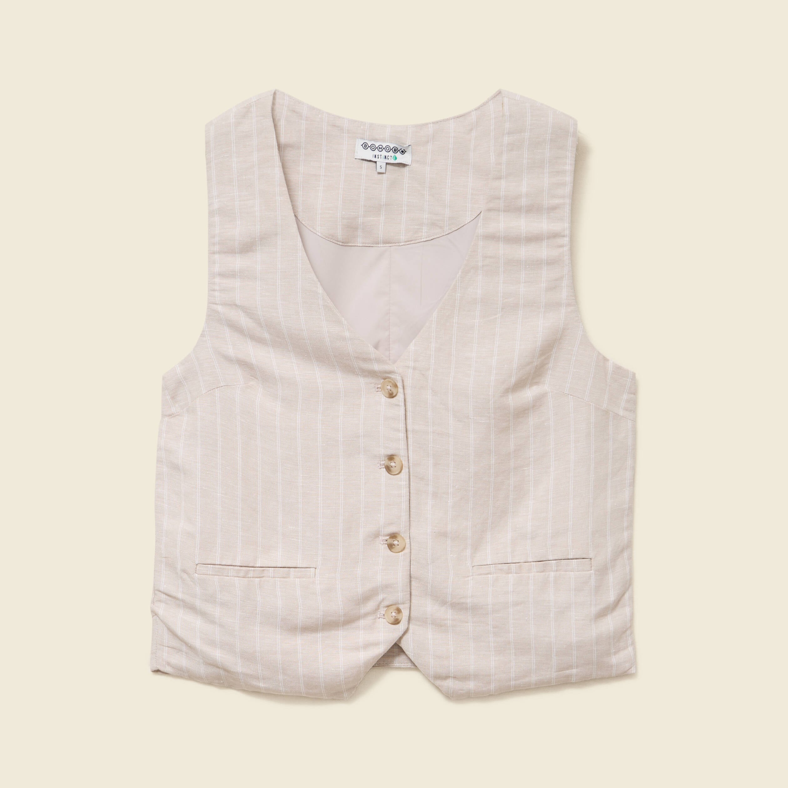 Gilet ajust&eacute; col v sans manches beige femme