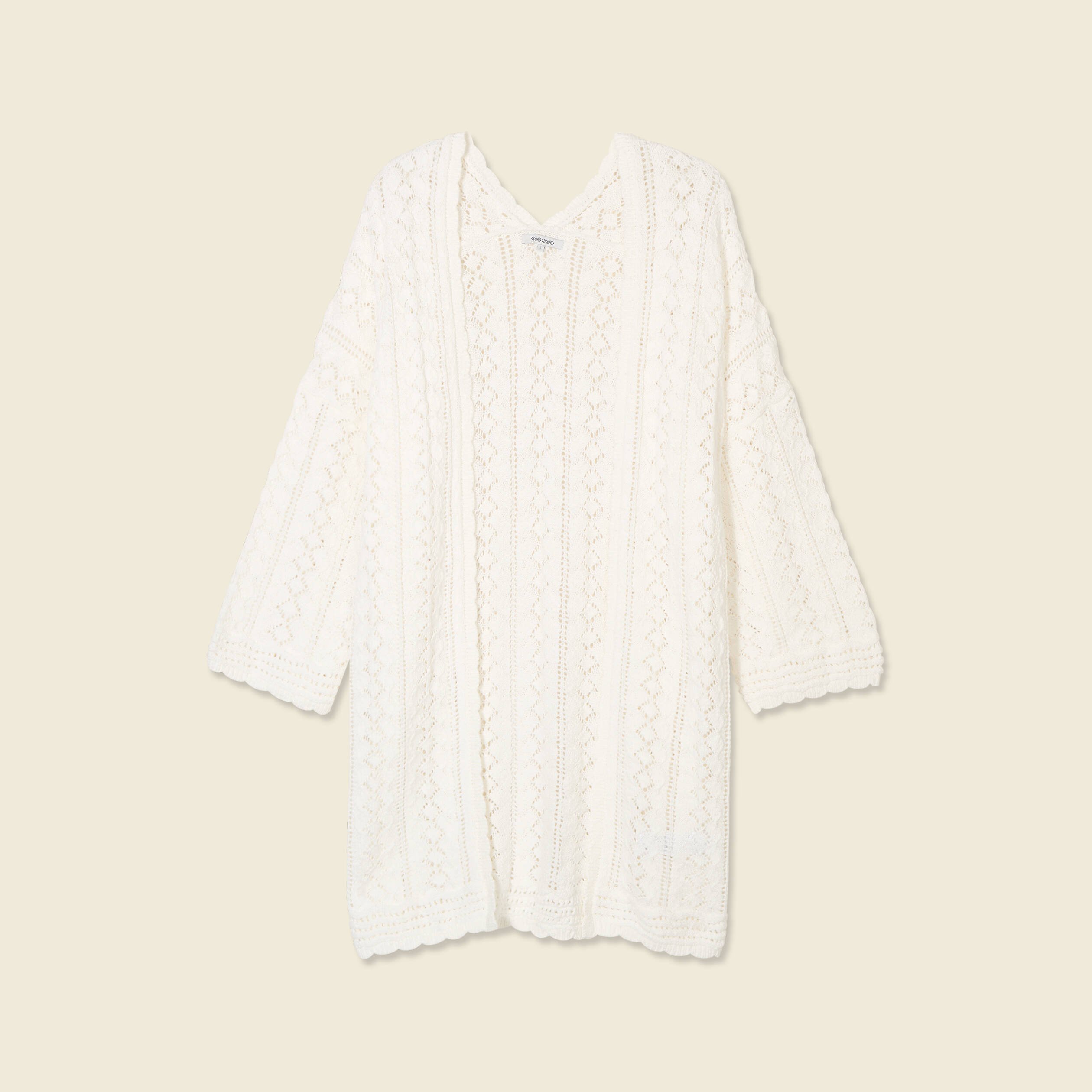 gilet long ajoure ecru femme Gilet long ajouré ecru femme