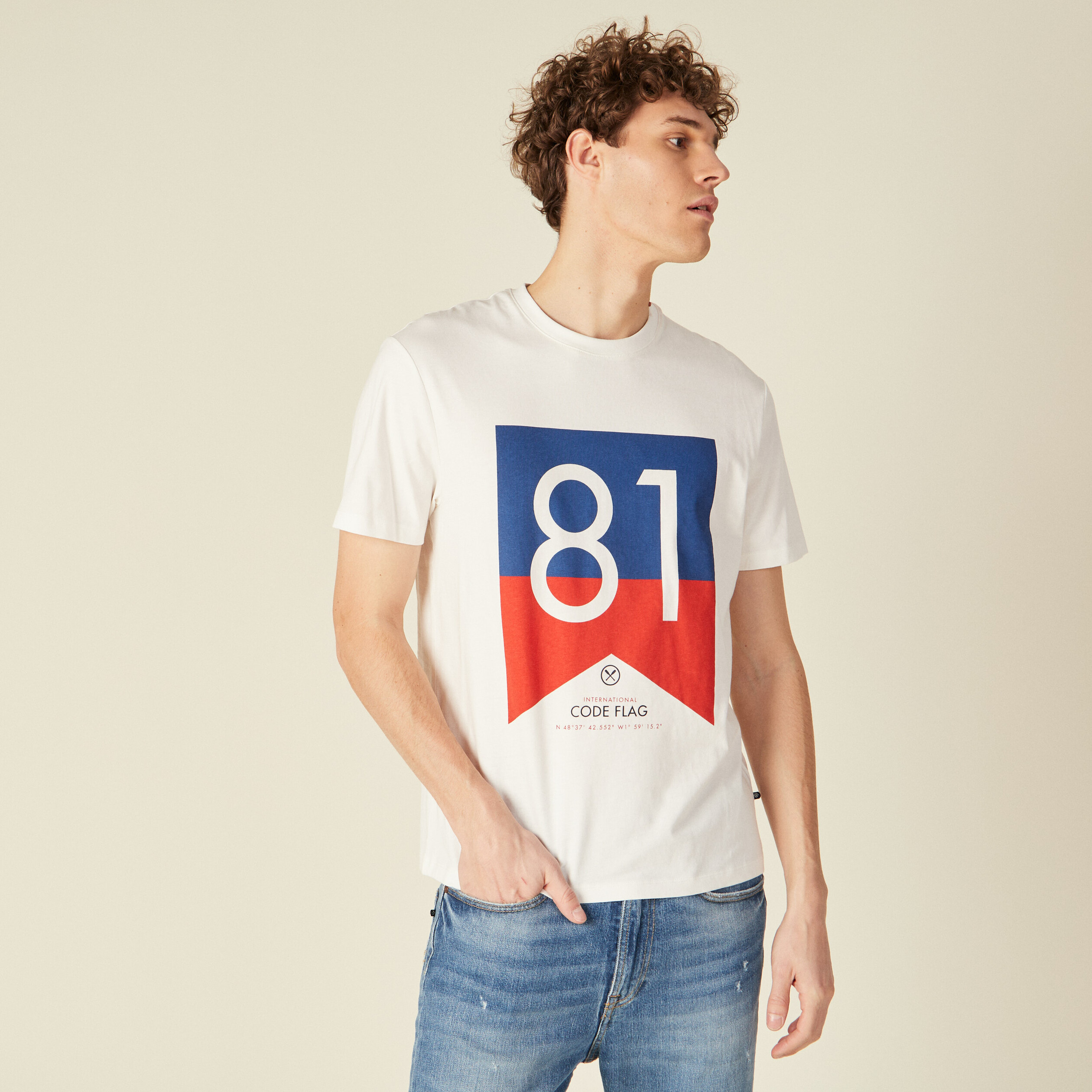 T-shirt manches courtes ecru homme
