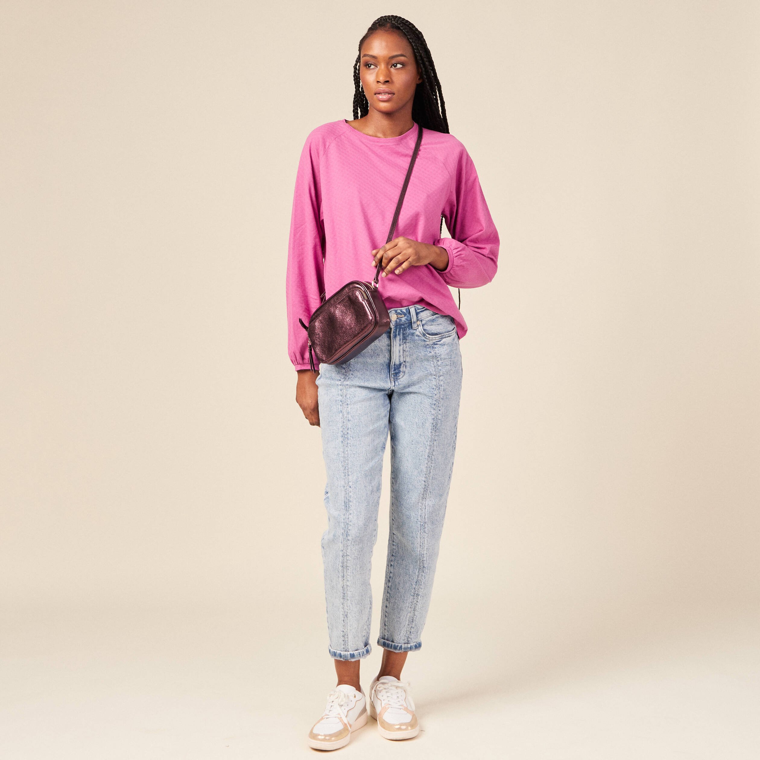 T shirt manches longues rose framboise femme Bonobo