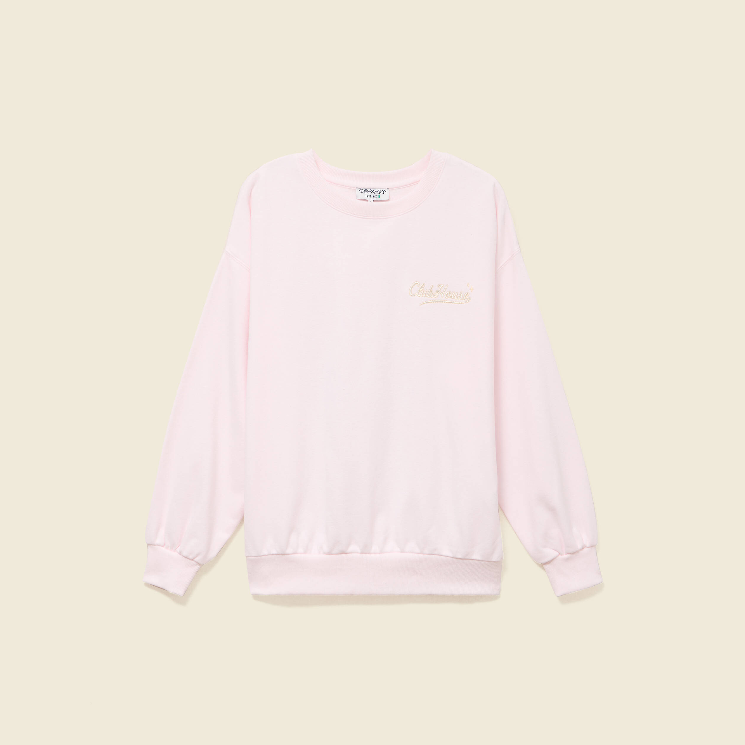 Sweat oversize manches longues brod&eacute; rose poudr&eacute;e femme