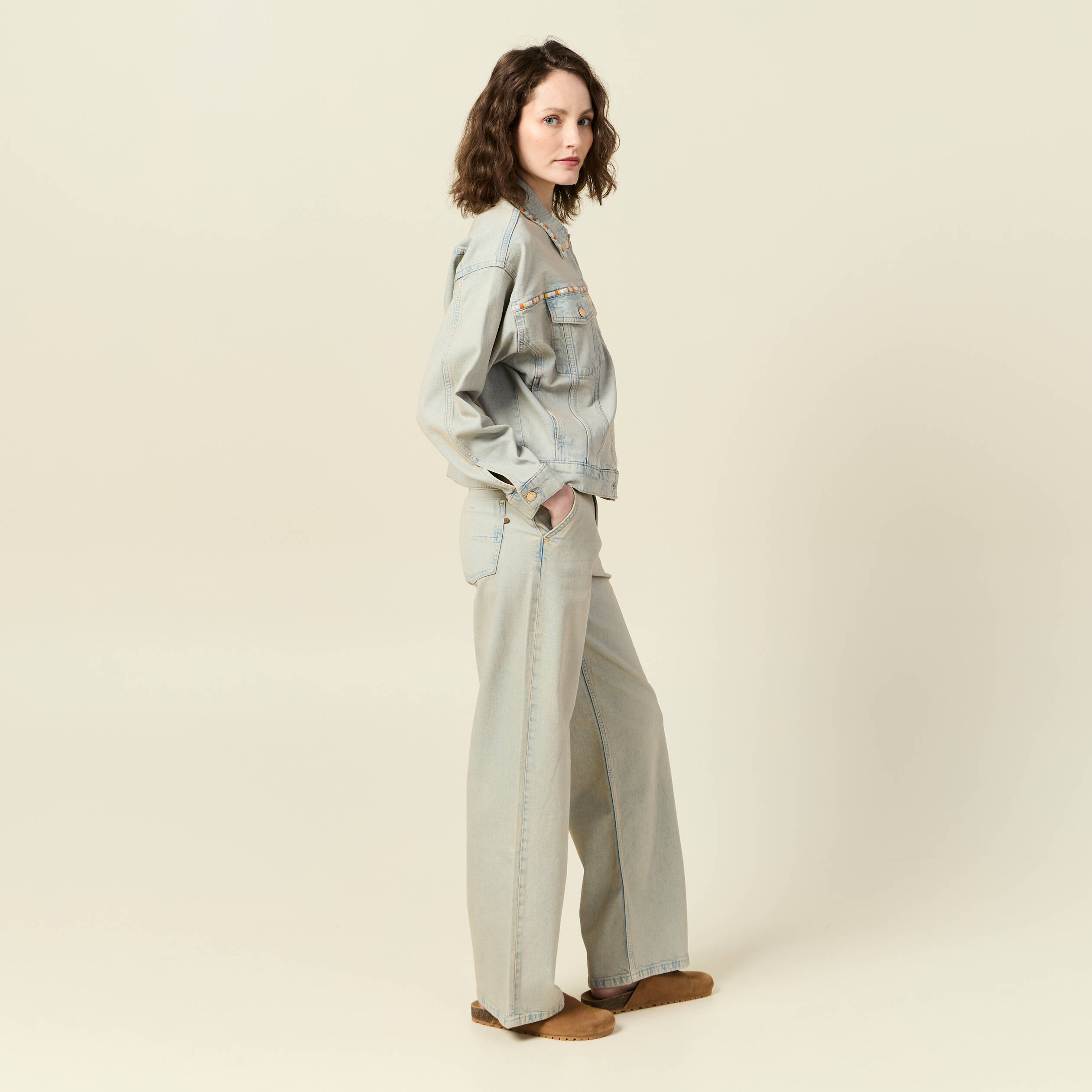 Veste oversize en jean bleu ciel femme