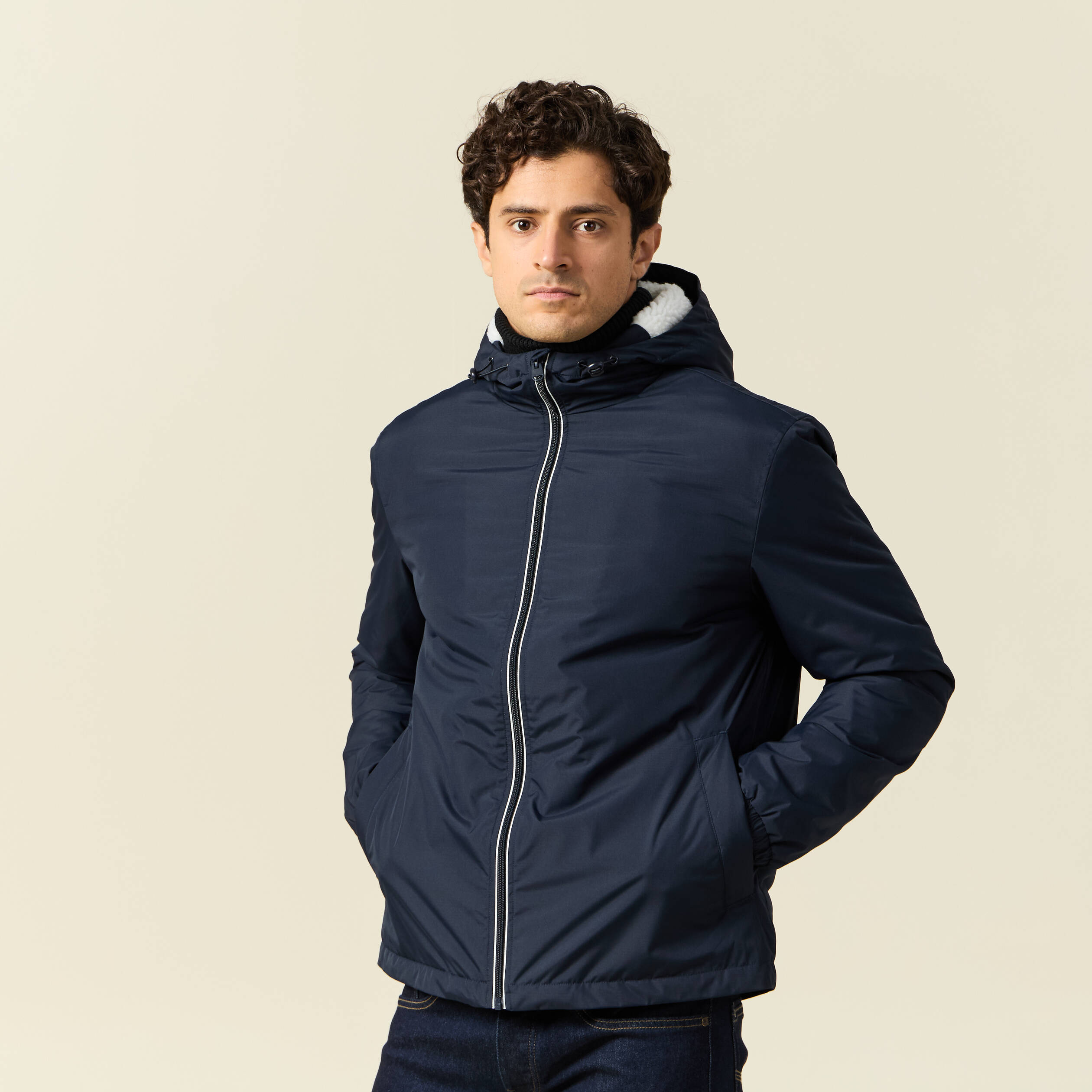Parka courte droite effet polaire bleu marine homme